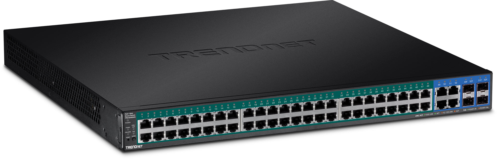 Trendnet TPE-5048WS – Managed Switch – 48× 1G, 4× Combo‑1G (RJ‑45/SFP), PoE+, PoE-Budget 740 W, 19", 1U