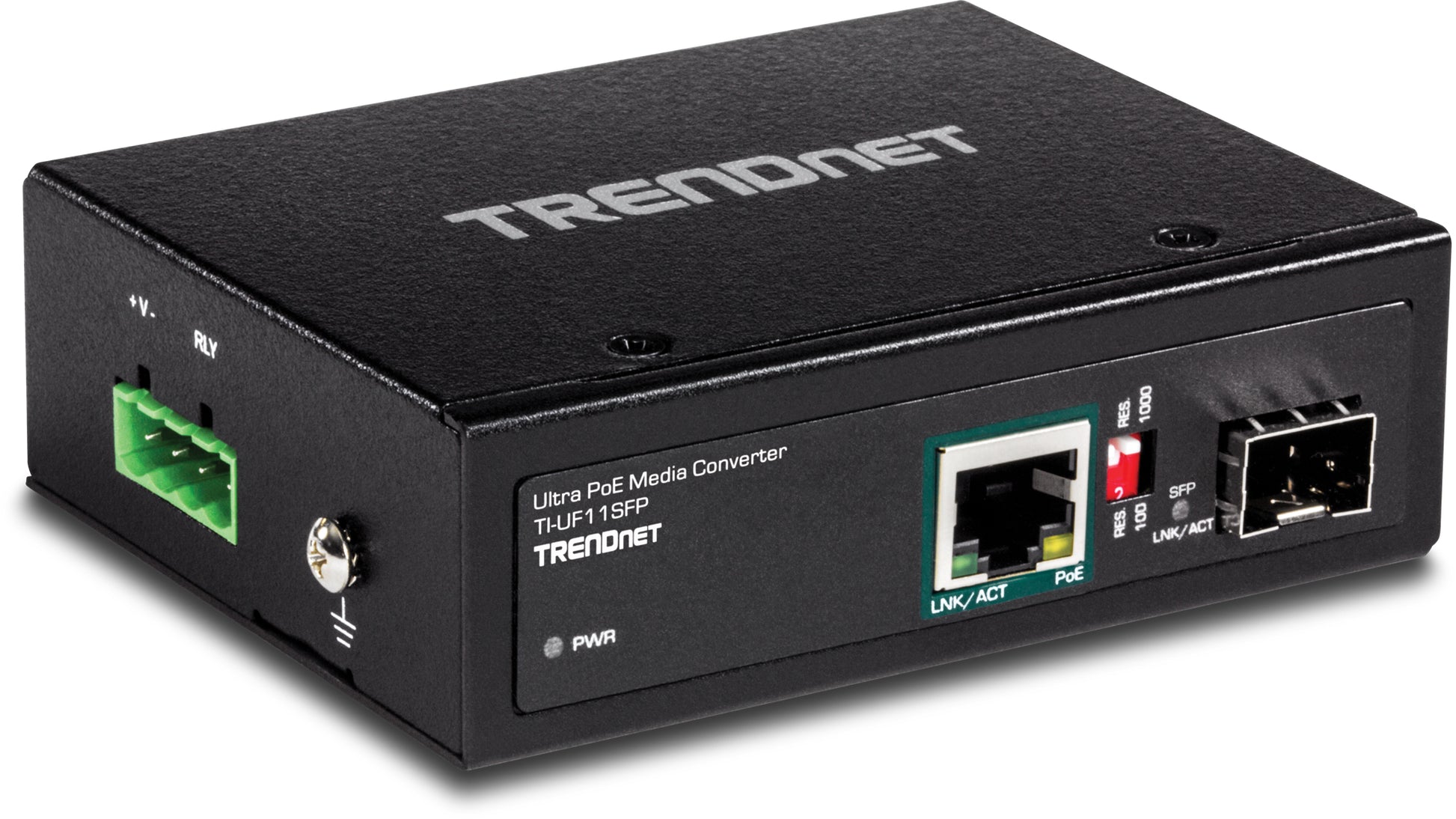 TRENDnet TI-UF11SFP Medienkonverter SFP zu RJ-45 – Gigabit, 60 W PoE – IP30 – für IP-Kameras/VoIP/APs