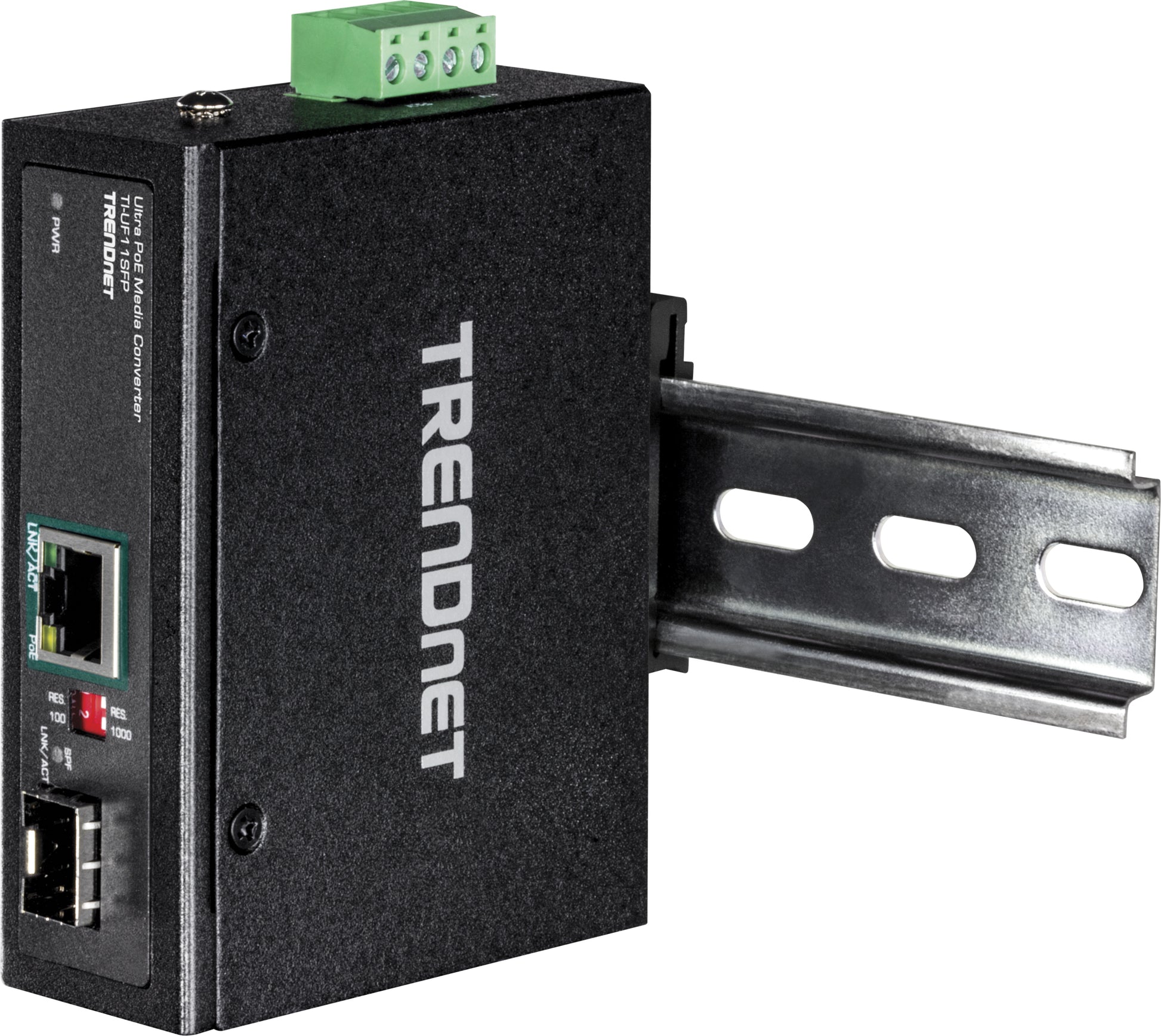TRENDnet TI-UF11SFP Medienkonverter SFP zu RJ-45 – Gigabit, 60 W PoE – IP30 – für IP-Kameras/VoIP/APs