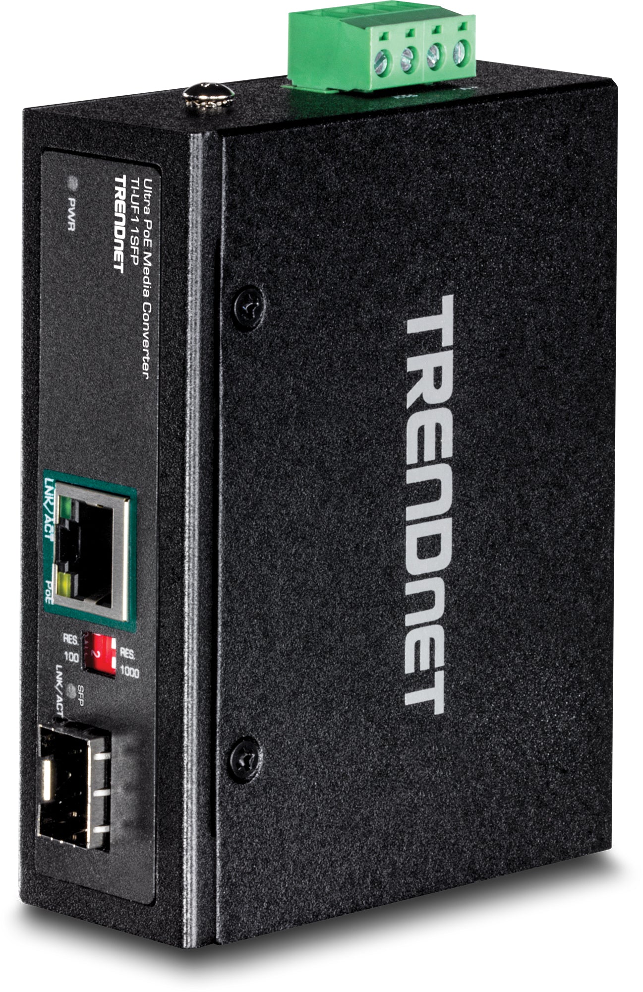 TRENDnet TI-UF11SFP Medienkonverter SFP zu RJ-45 – Gigabit, 60 W PoE – IP30 – für IP-Kameras/VoIP/APs