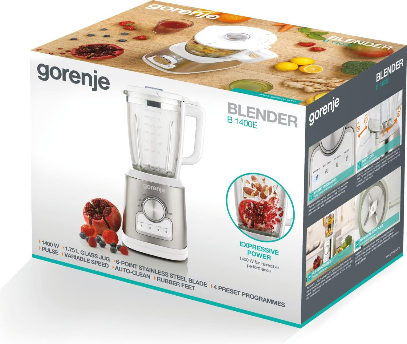 Gorenje Standmixer B1400E – 1,75 l, 1400 W, spülmaschinenfest – weiss/silber