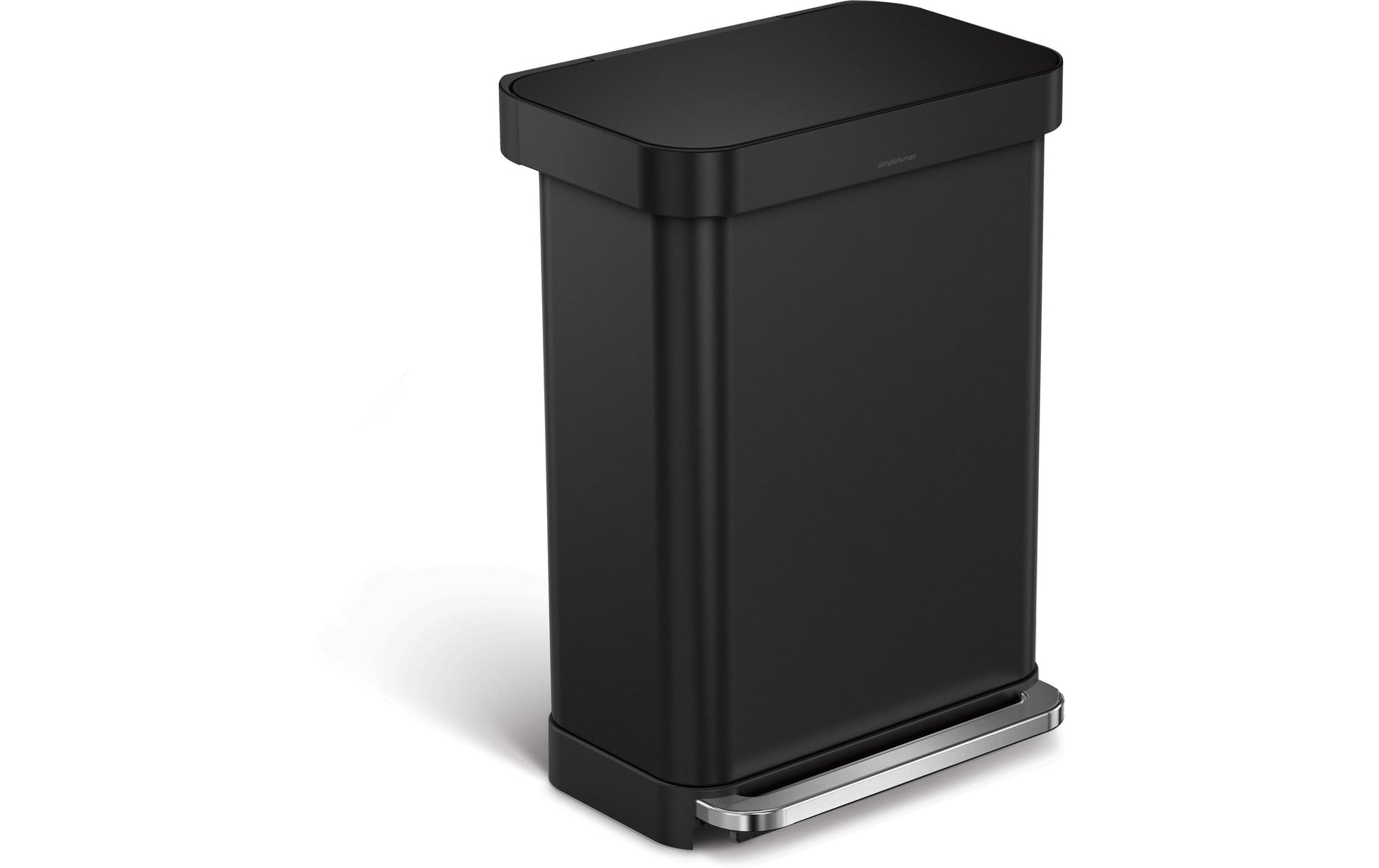 simplehuman Abfallcontainer – 55 l, mit Deckel – Edelstahl, schwarz matt – B × H × T 470 × 655 × 360 mm
