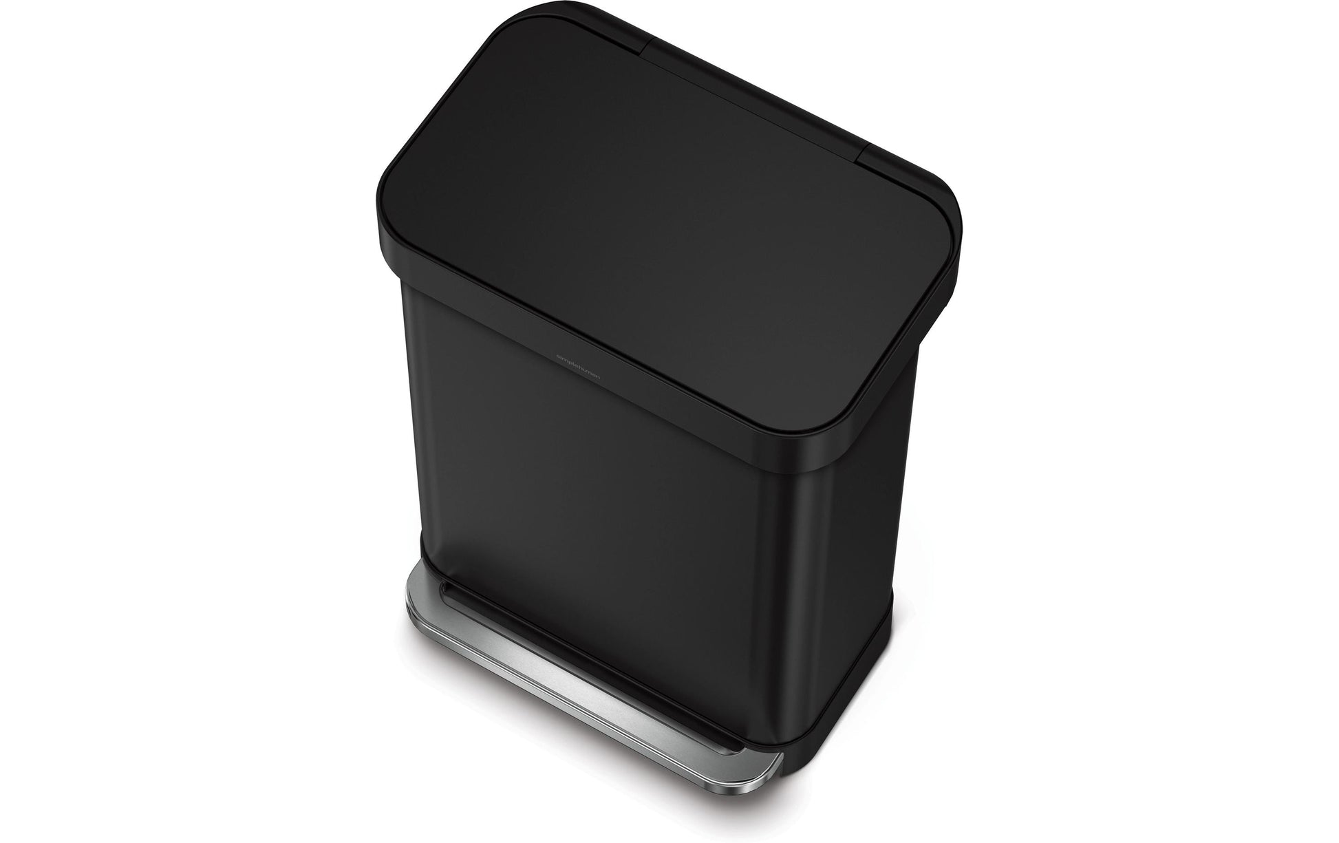 simplehuman Abfallcontainer – 55 l, mit Deckel – Edelstahl, schwarz matt – B × H × T 470 × 655 × 360 mm
