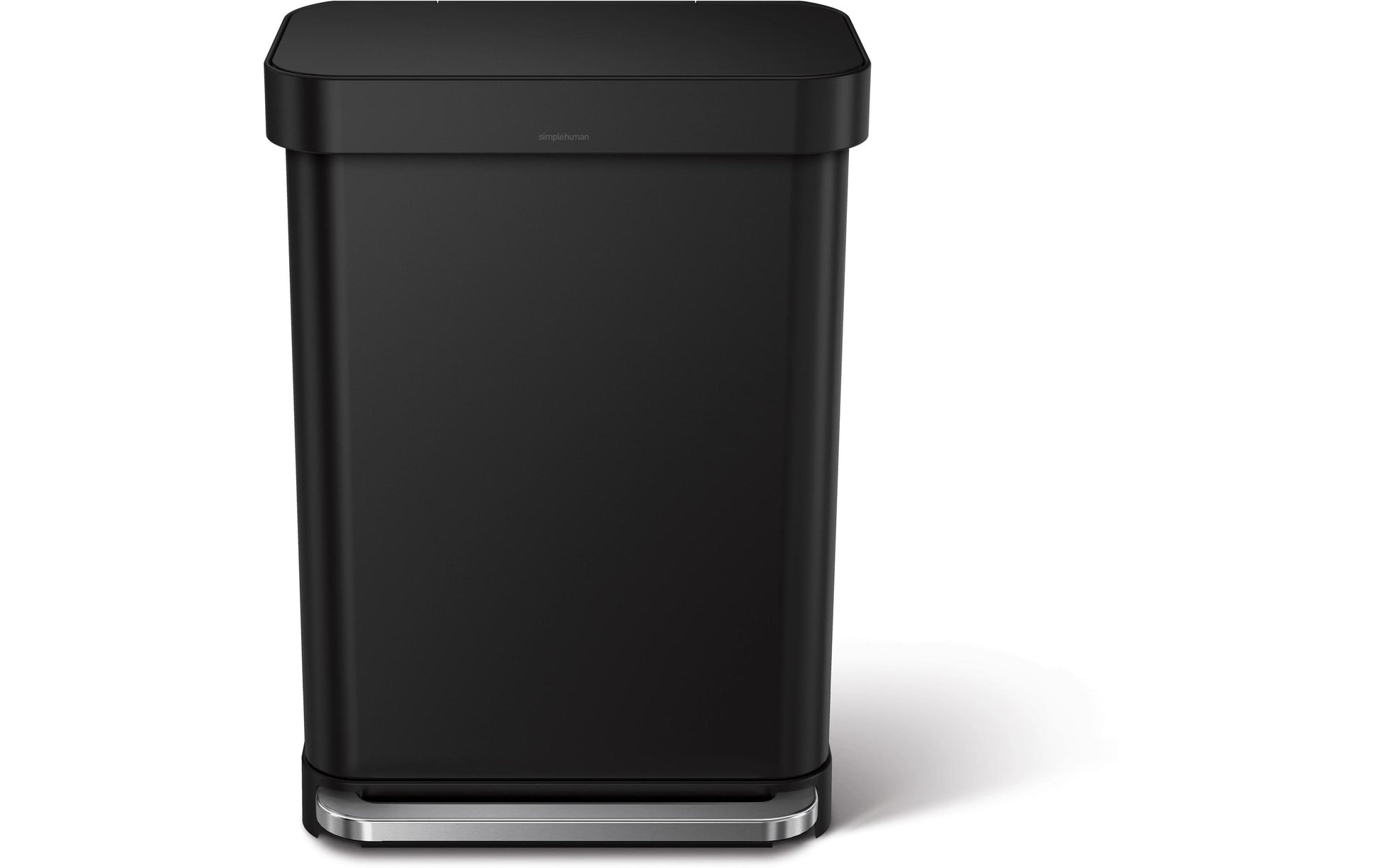 simplehuman Abfallcontainer – 55 l, mit Deckel – Edelstahl, schwarz matt – B × H × T 470 × 655 × 360 mm
