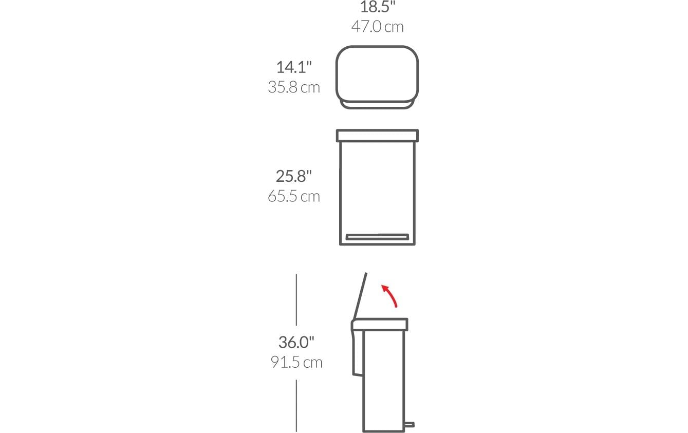 simplehuman Abfallcontainer – 55 l, mit Deckel – Edelstahl, schwarz matt – B × H × T 470 × 655 × 360 mm
