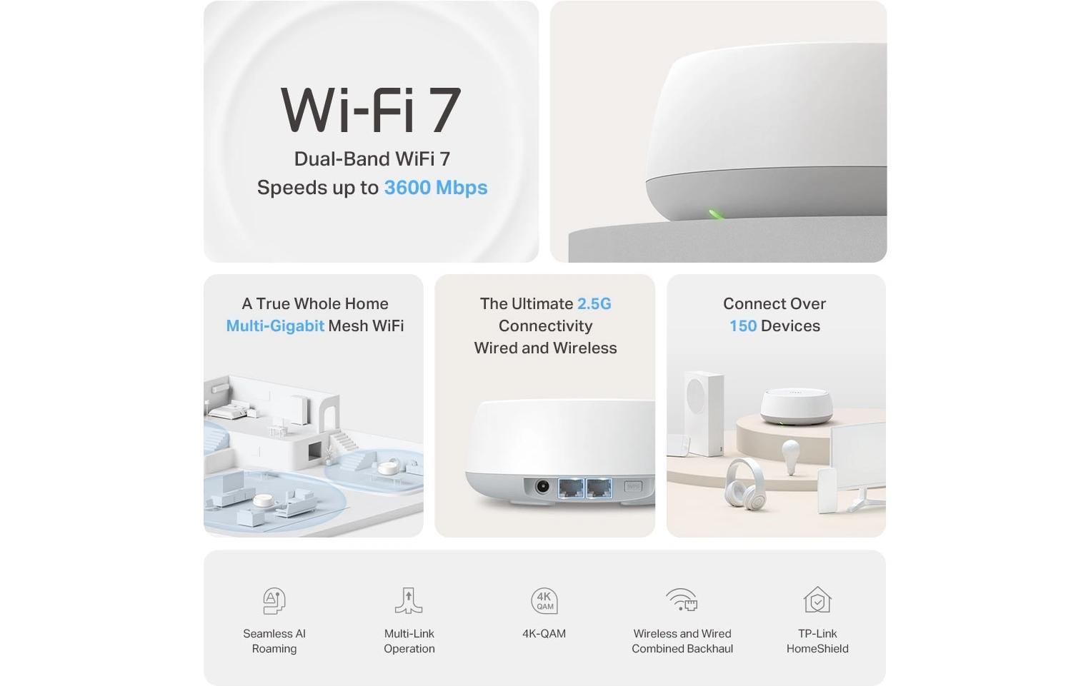 TP-Link DECO BE25 – Mesh-System – Wi-Fi 7 (2,4/5 GHz), 2,9 Gbit/s, 2×2.5GbE, 3er-Pack, Weiss