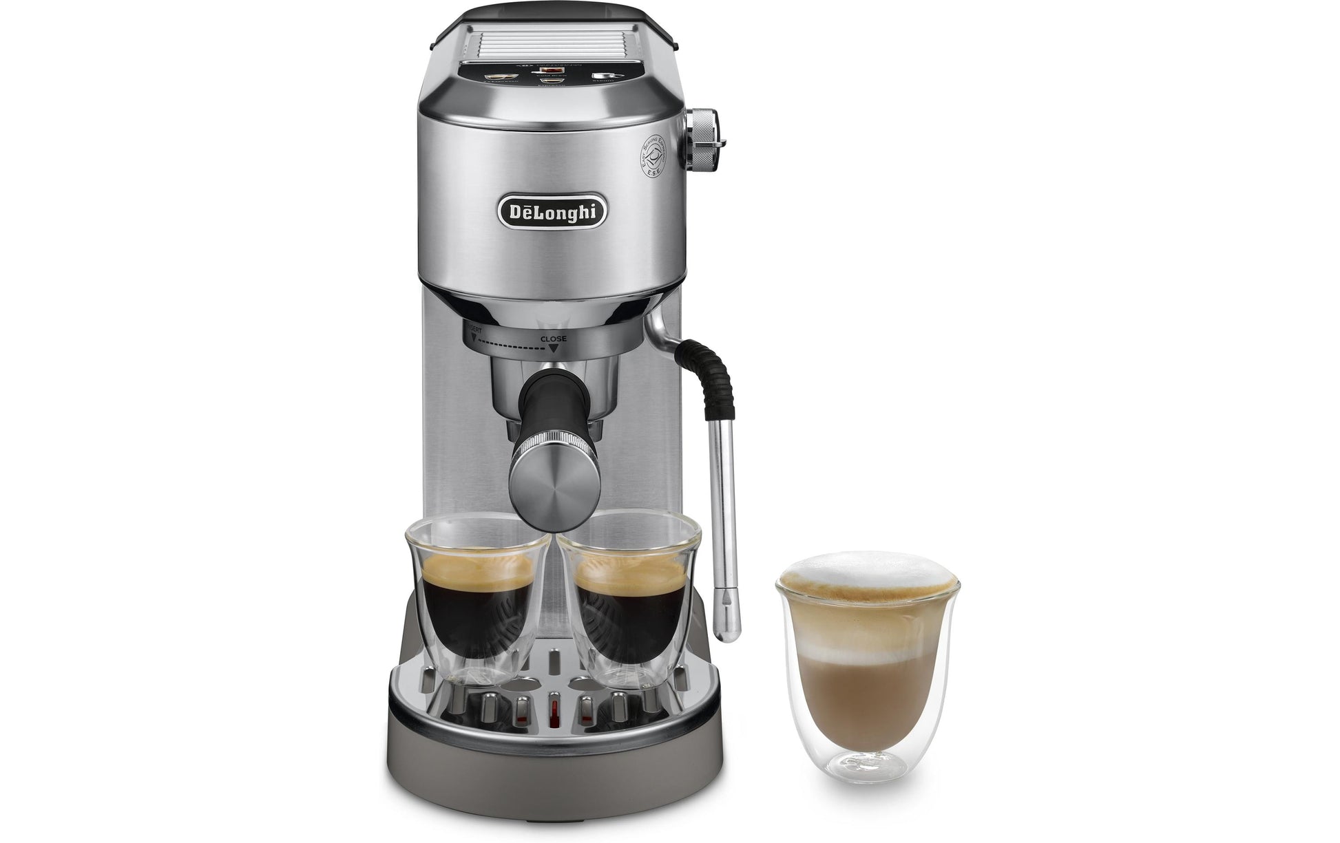 De’Longhi Dedica Duo EC890.M Siebträgermaschine – für E.S.E.-Pads, 15 bar, 1,1 l, Silber
