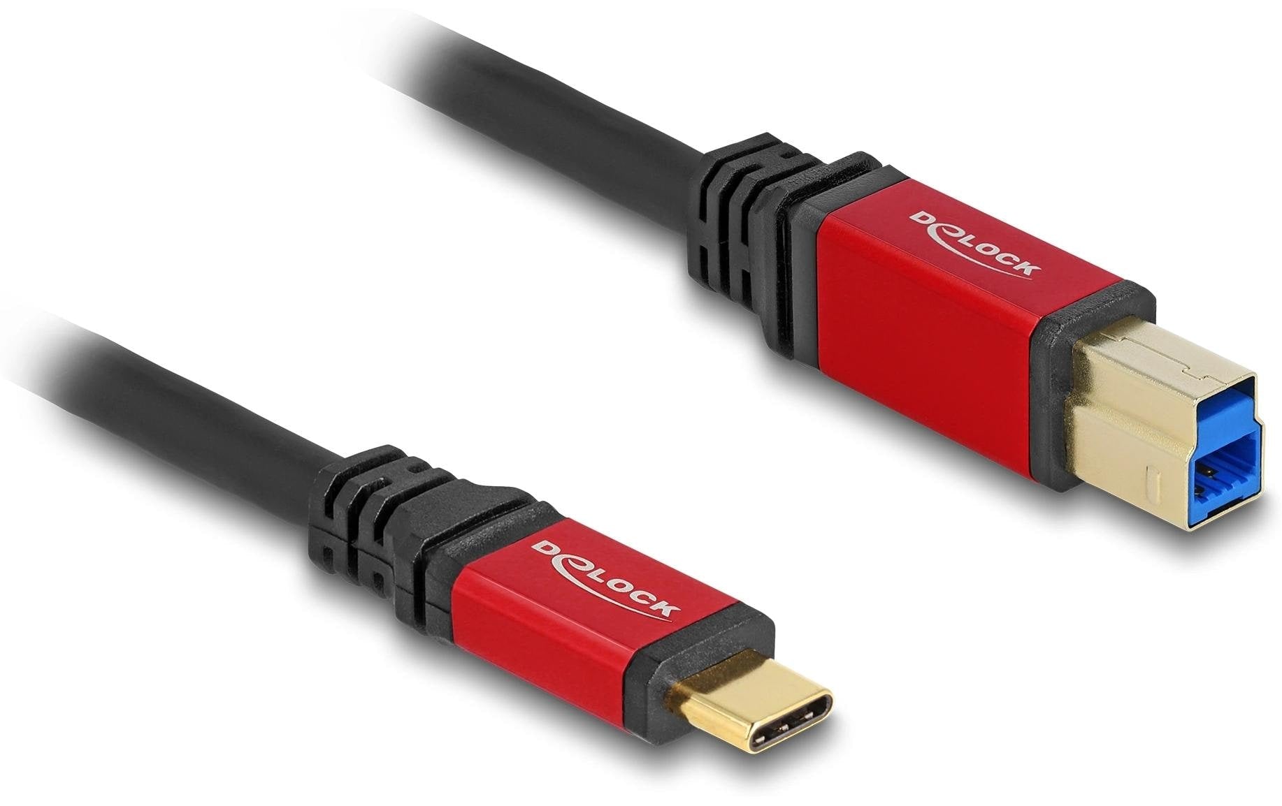 DeLOCK USB-C auf USB-B Kabel – USB 3.2 Gen 1 (5 Gbit/s) – 1 m – Goldkontakte – Schwarz/Rot