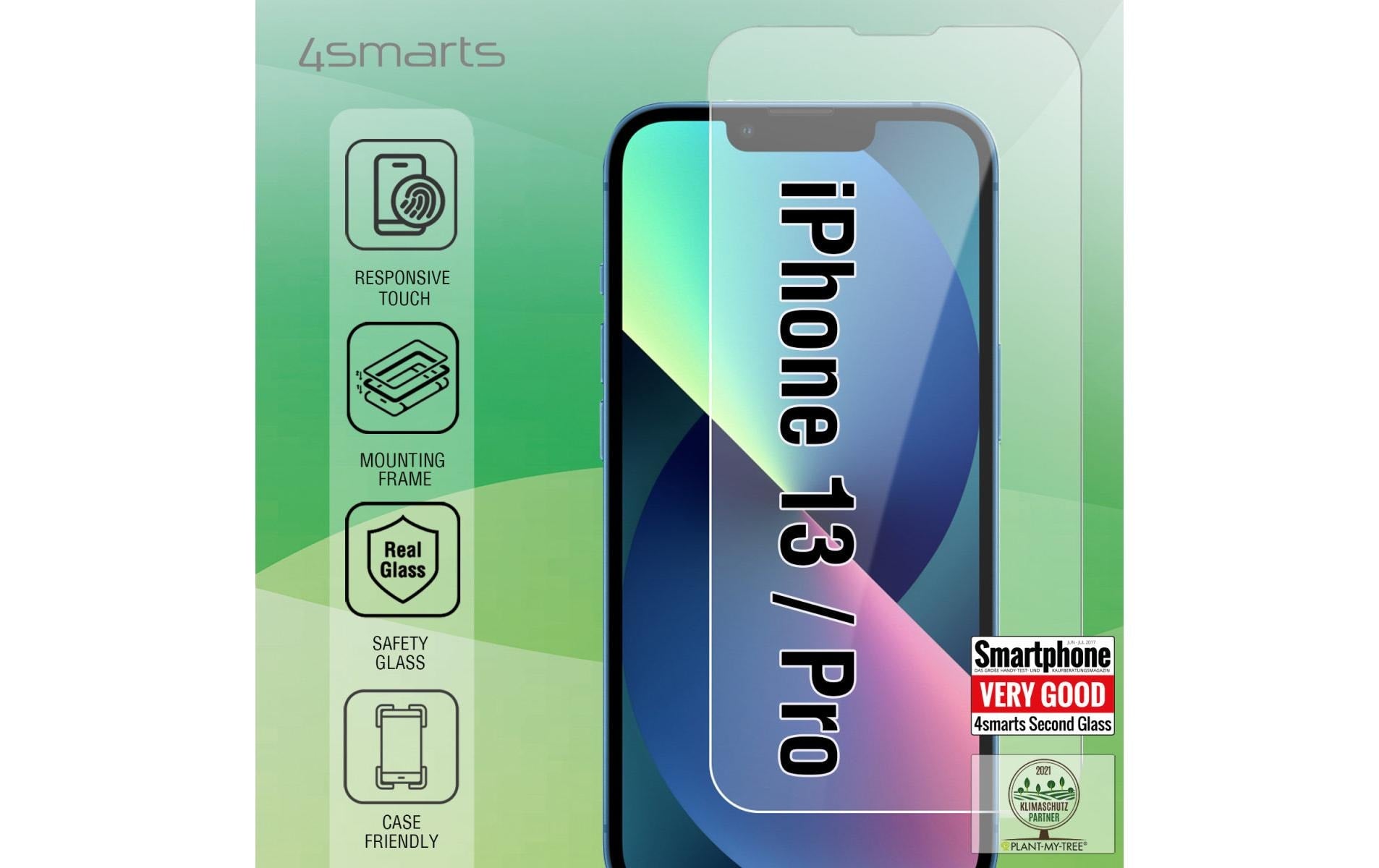 4smarts Displayschutz (Panzerglas), fettabweisend – für iPhone 13/13 Pro/14 und andere