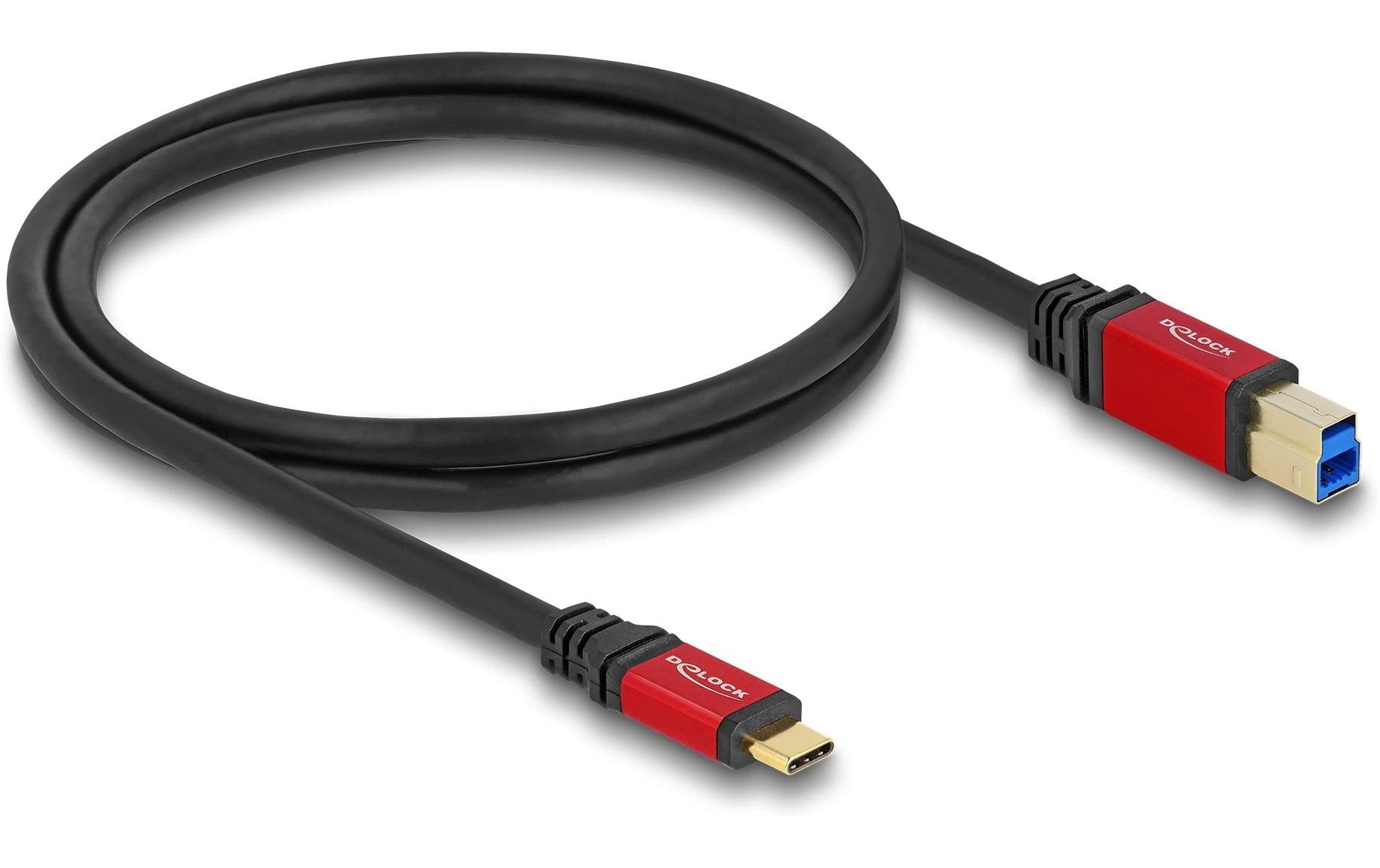 DeLOCK USB-C auf USB-B Kabel – USB 3.2 Gen 1 (5 Gbit/s) – 1 m – Goldkontakte – Schwarz/Rot