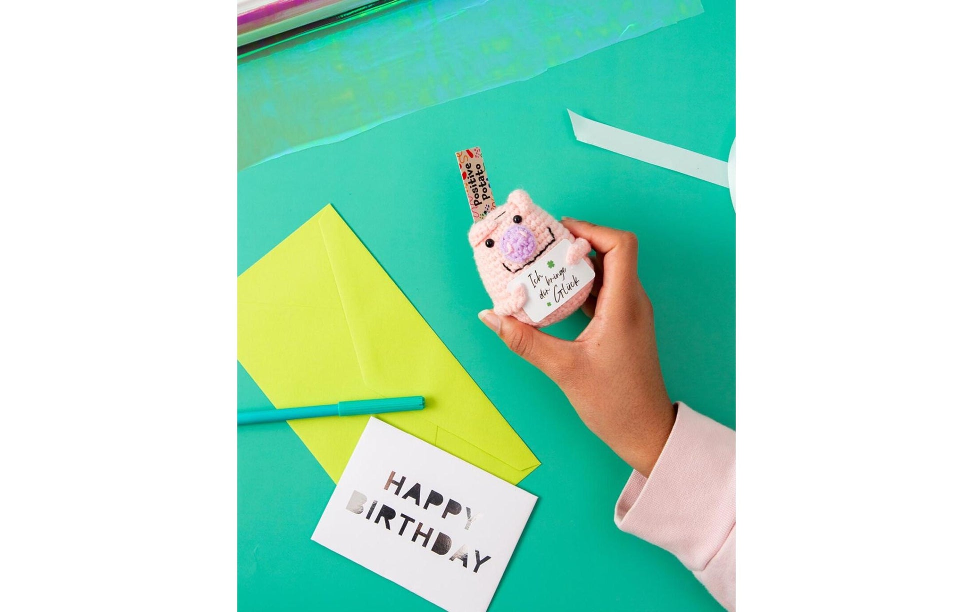 I am Creative Plüschtier Positive Pig – 6,0 cm – rosa