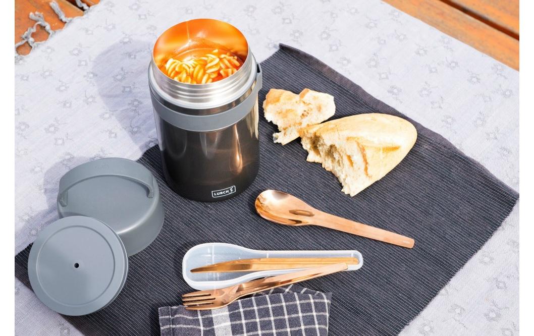 Lurch Thermobox Iso-Pot 2.0 – vakuumisoliert, doppelwandig, 12 h – 0,8 l – schwarz, Edelstahl