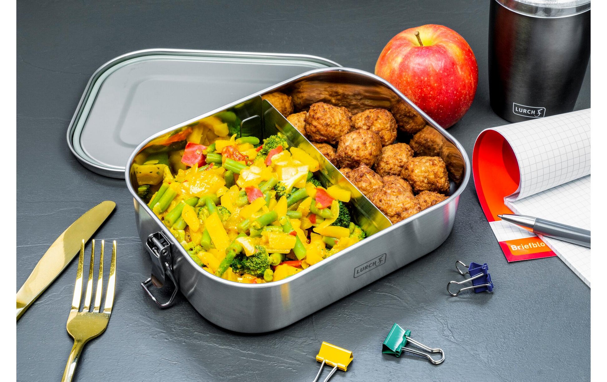 Lurch Lunchbox Snap – 1,4 l, 22,0 × 17,0 × 6,0 cm, Edelstahl 18/10/Kunststoff, mit Unterteilung