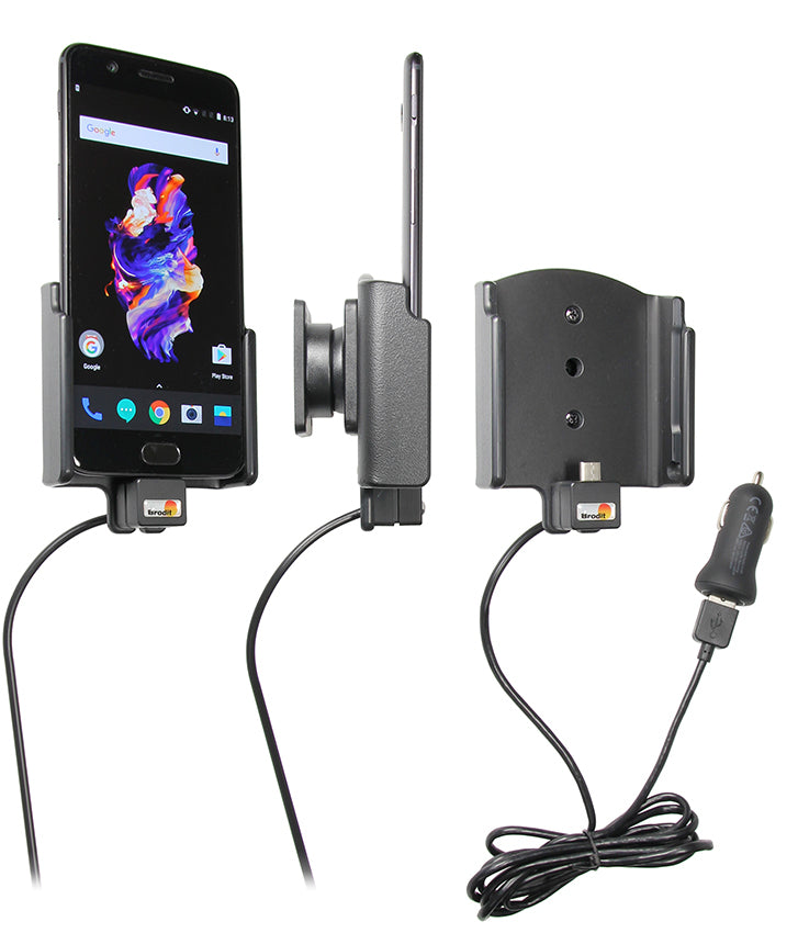 Brodit Auto-Halterung, aktive Halterung mit Ladefunktion (Zigarettenanzünder/USB) – für OnePlus 5 – Schwarz