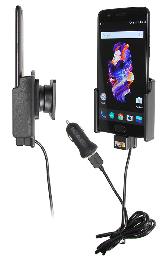 Brodit Auto-Halterung, aktive Halterung mit Ladefunktion (Zigarettenanzünder/USB) – für OnePlus 5 – Schwarz
