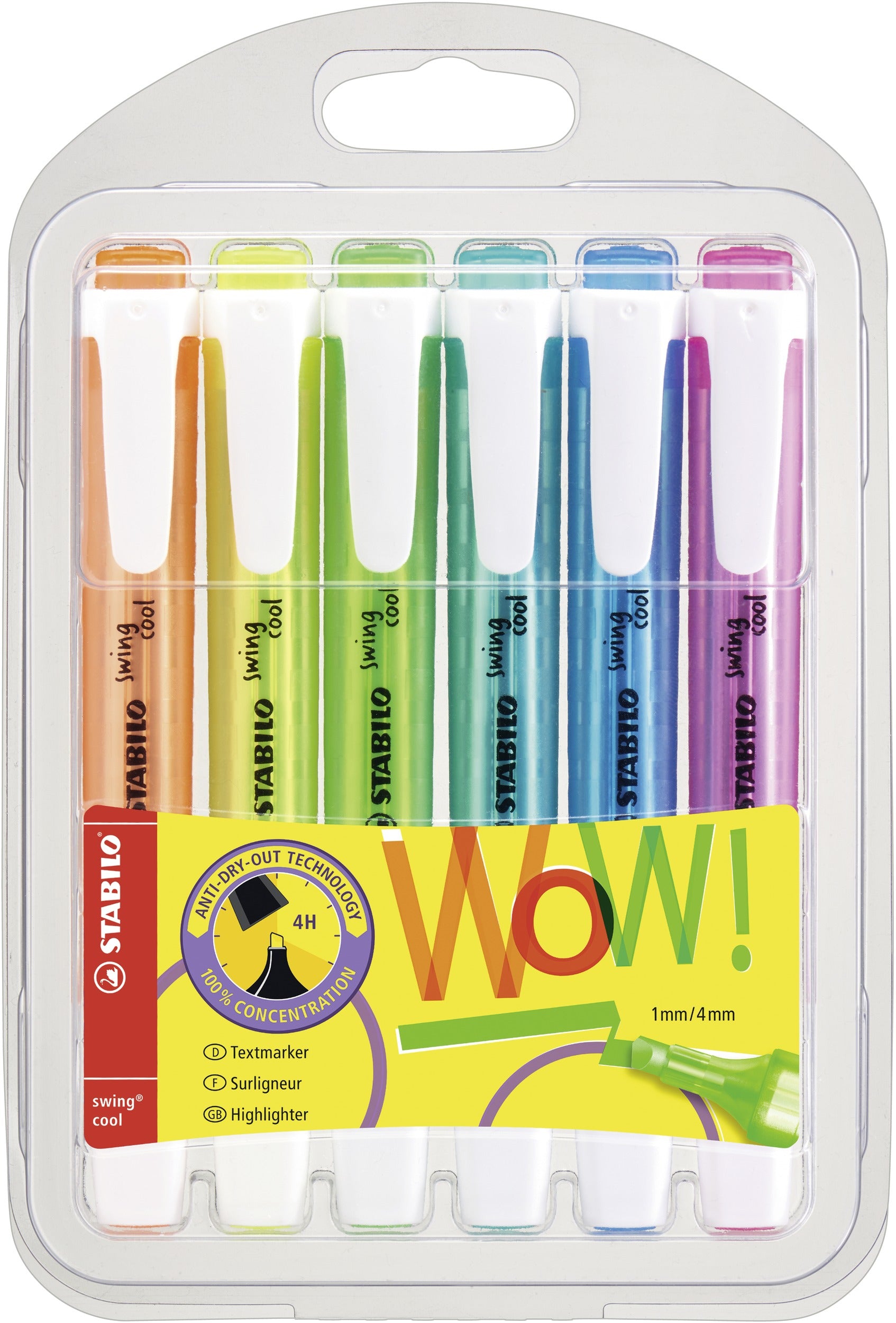 STABILO Swing Cool Textmarker Set 6 Farben – Keilspitze, 1–4 mm