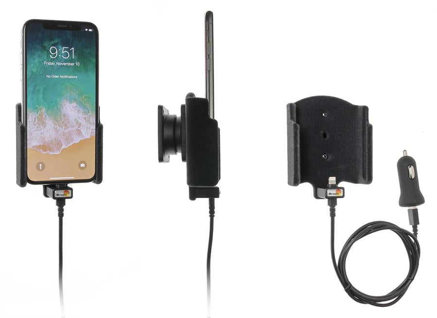 Brodit Auto-Ladegerät – Klemmhalterung, Zigarettenanzünder, 1,23 m Kabel – für iPhone X – Schwarz