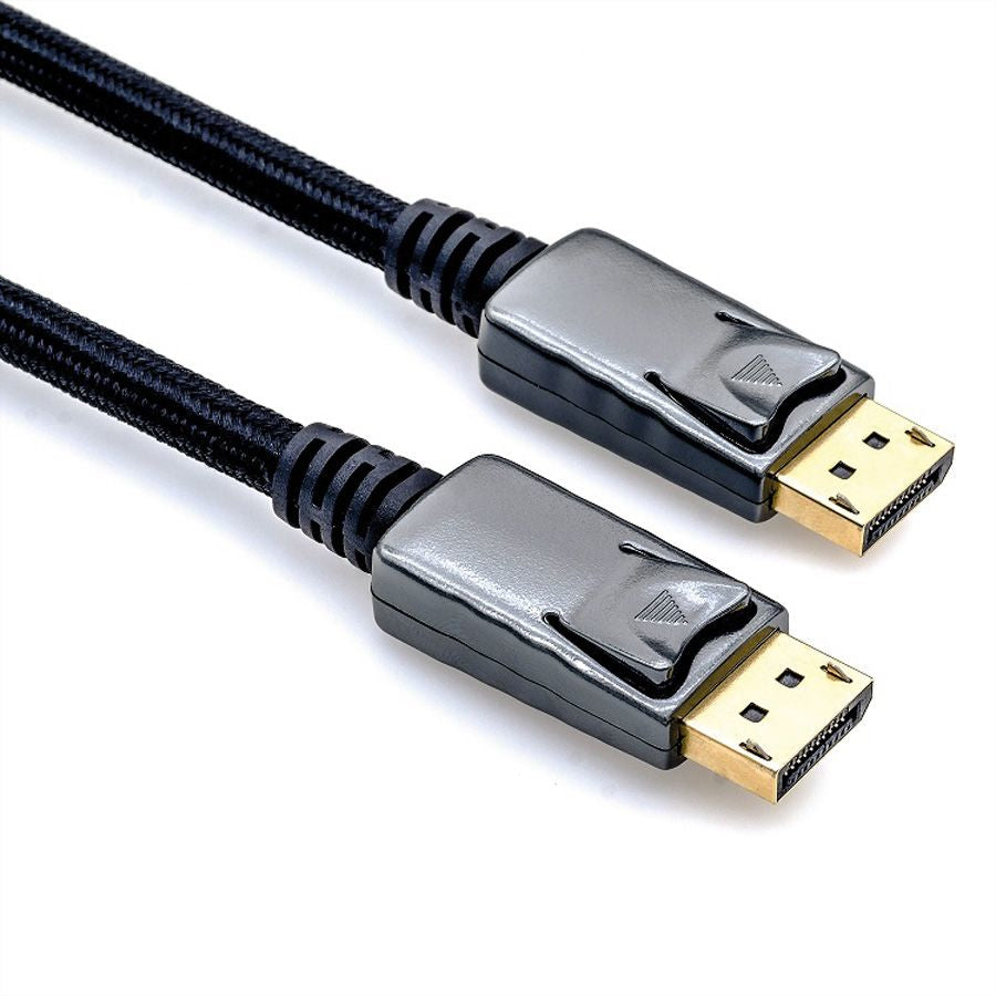ROLINE DisplayPort Kabel DP 1.2 4K 60 Hz – 3 m – geflochten – Schwarz/Metallic – für Monitore, PCs, Notebooks