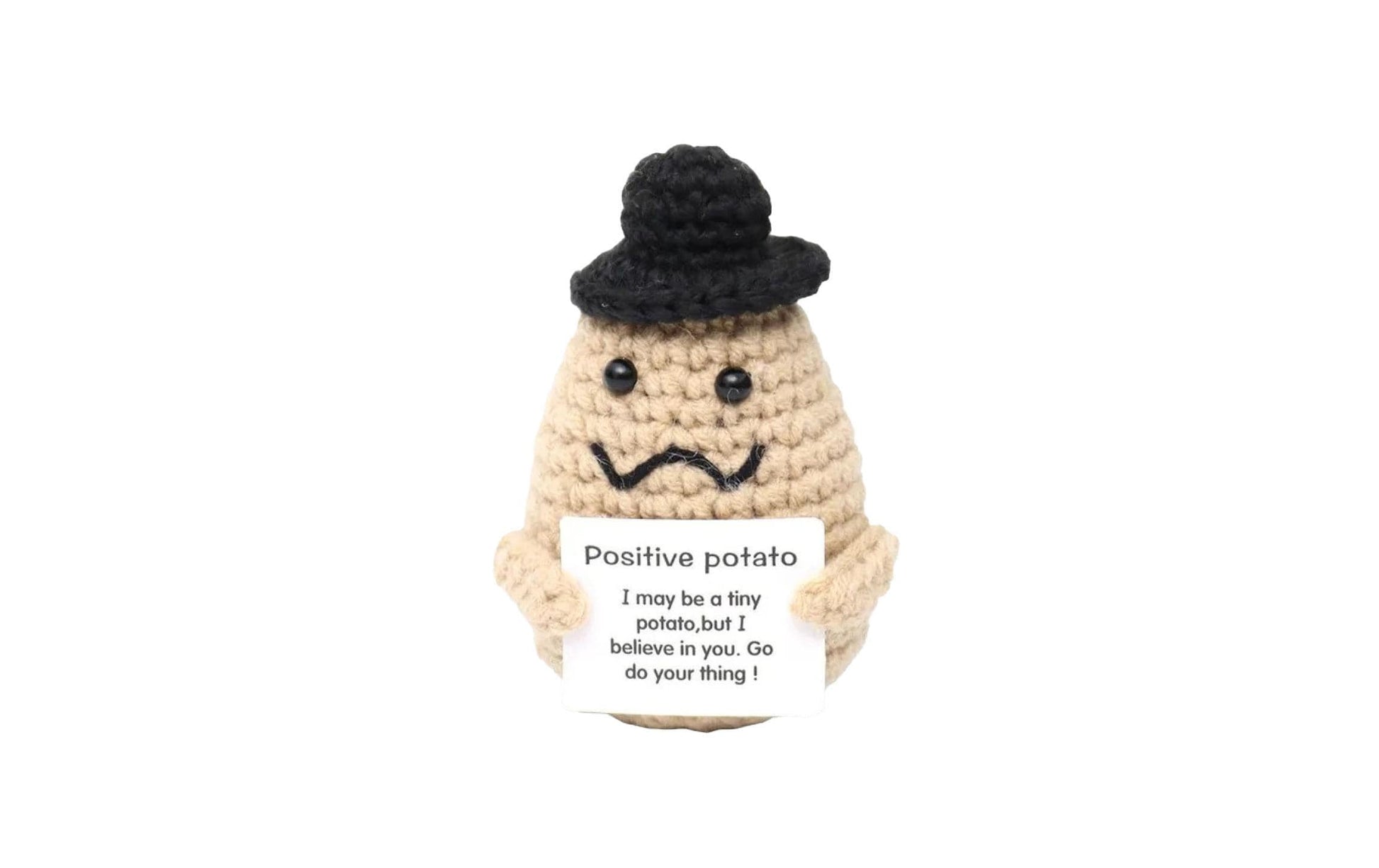 I am Creative Plüschtier Positive Potato mit Hut – 9,0 cm – beige/schwarz