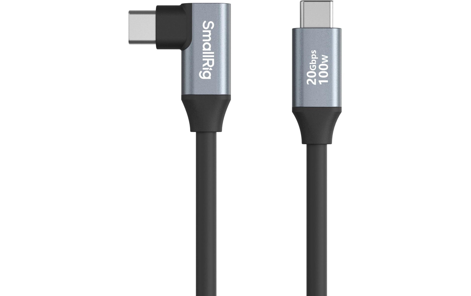 SmallRig USB-C auf USB-C Kabel – 20 Gbit/s – 0,6 m – PD 100 W – Abgewinkelt, Silikonmantel – Schwarz/Grau