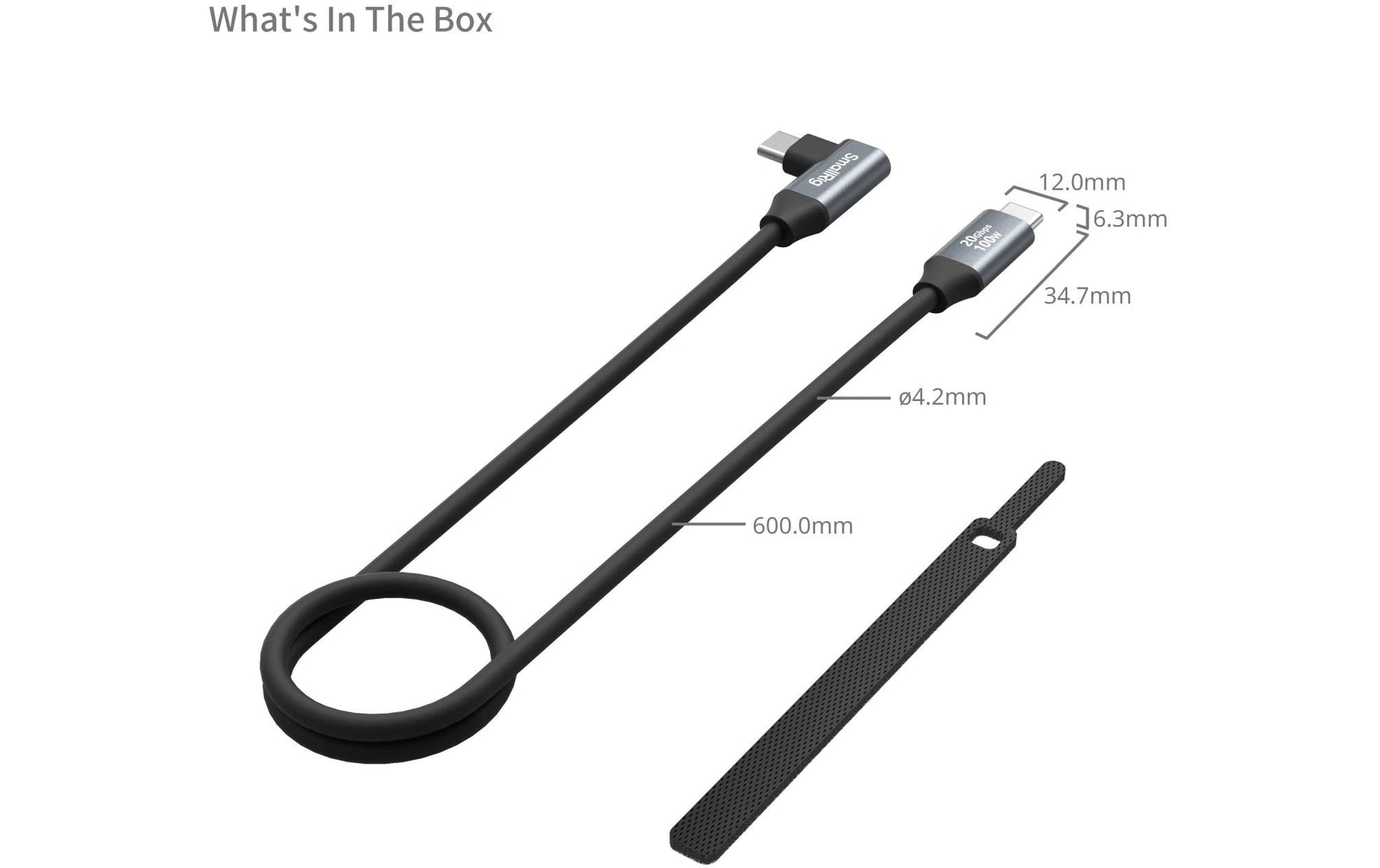SmallRig USB-C auf USB-C Kabel – 20 Gbit/s – 0,6 m – PD 100 W – Abgewinkelt, Silikonmantel – Schwarz/Grau