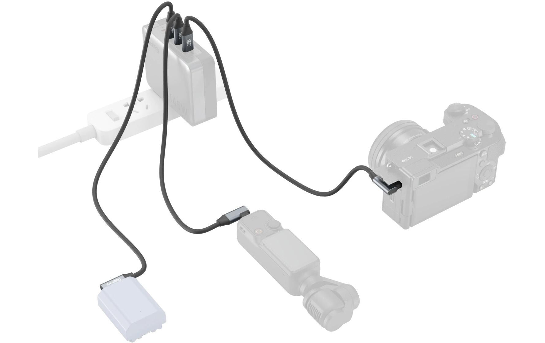 SmallRig USB-C auf USB-C Kabel – 20 Gbit/s – 0,35 m – PD 100 W – DP Alt Mode – Abgewinkelt – Schwarz/Grau