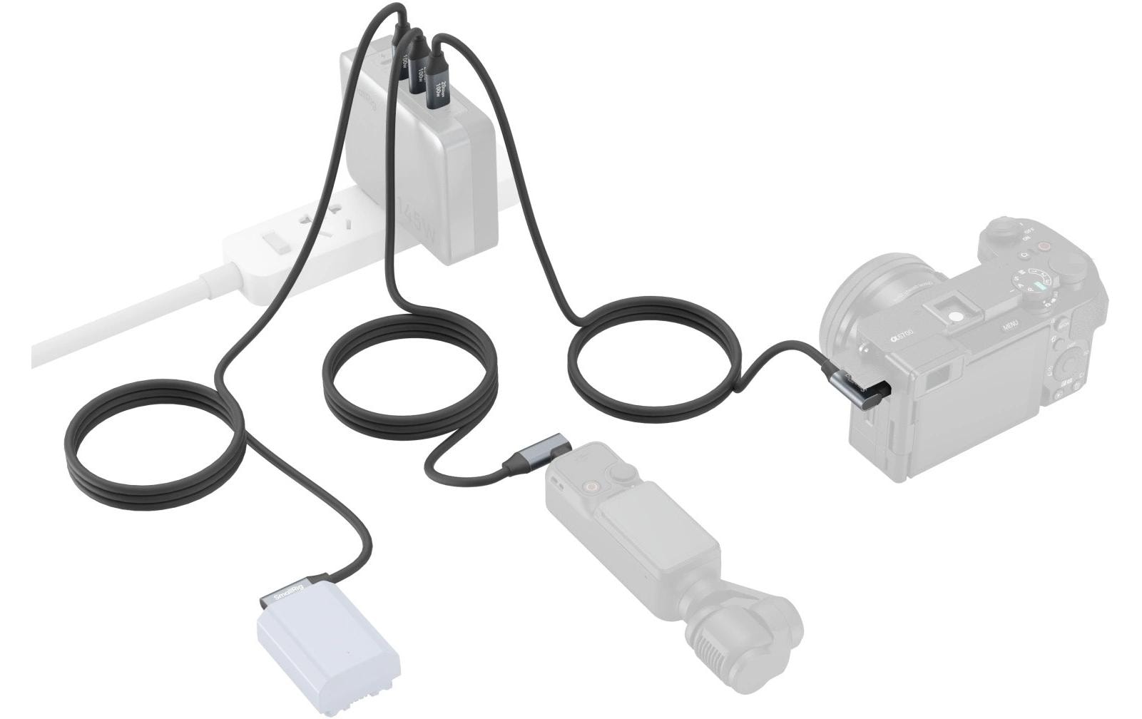 SmallRig USB-C auf USB-C Kabel – 20 Gbit/s – 0,6 m – PD 100 W – Abgewinkelt, Silikonmantel – Schwarz/Grau