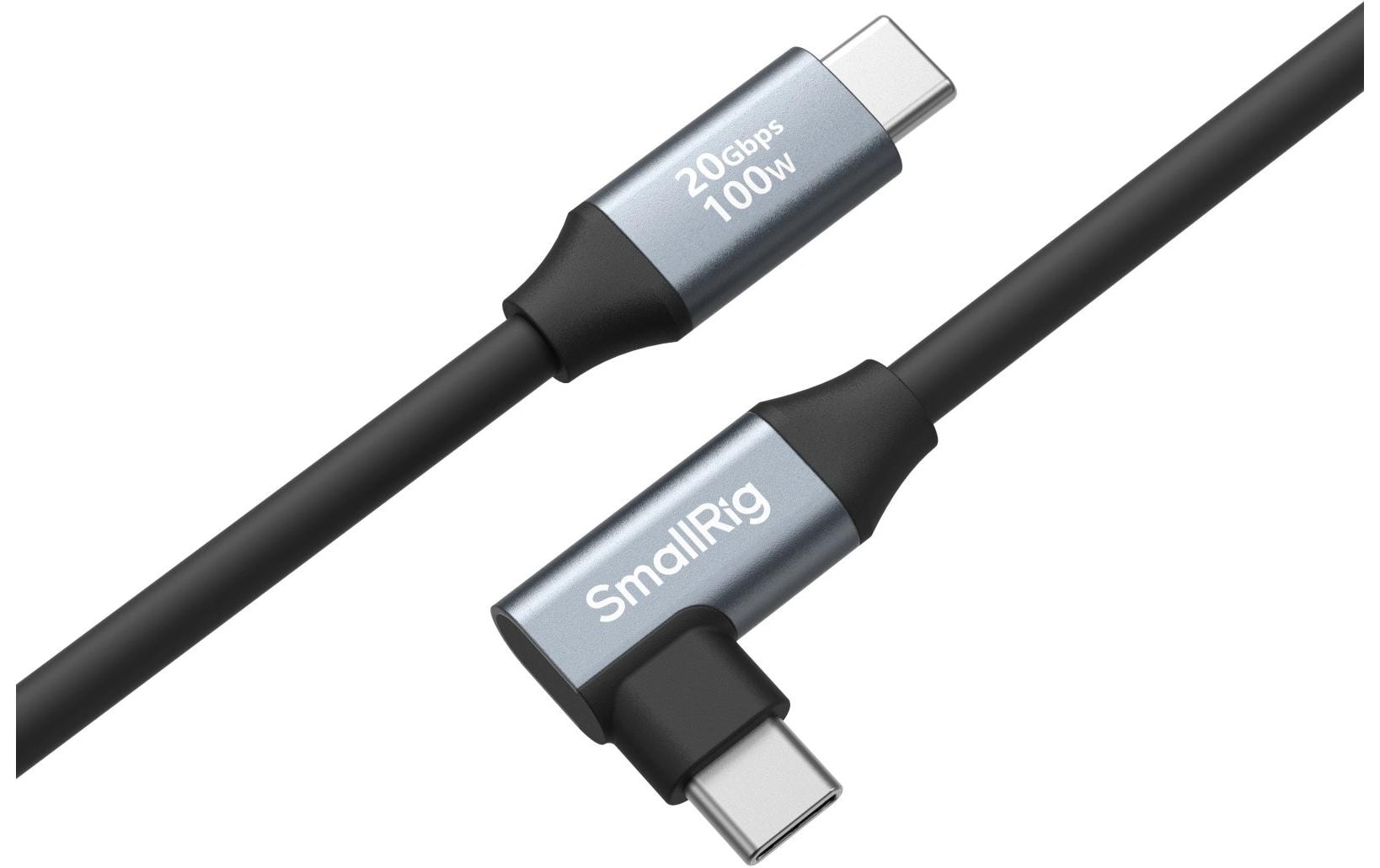 SmallRig USB-C auf USB-C Kabel – 20 Gbit/s – 0,6 m – PD 100 W – Abgewinkelt, Silikonmantel – Schwarz/Grau