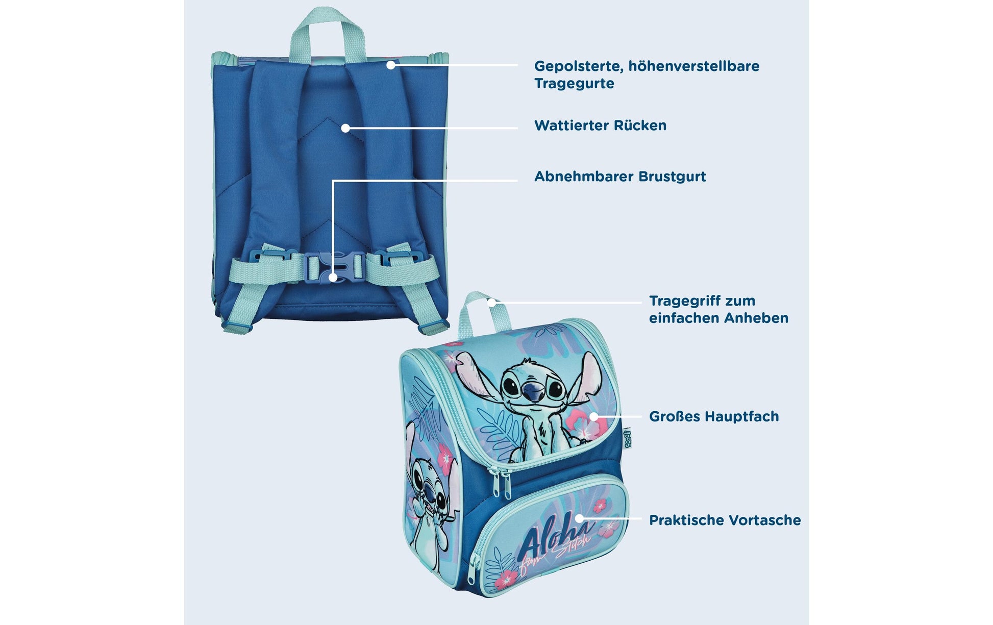 Scooli Stitch – Kindergartenrucksack, Lilo & Stitch, 21×12×24 cm