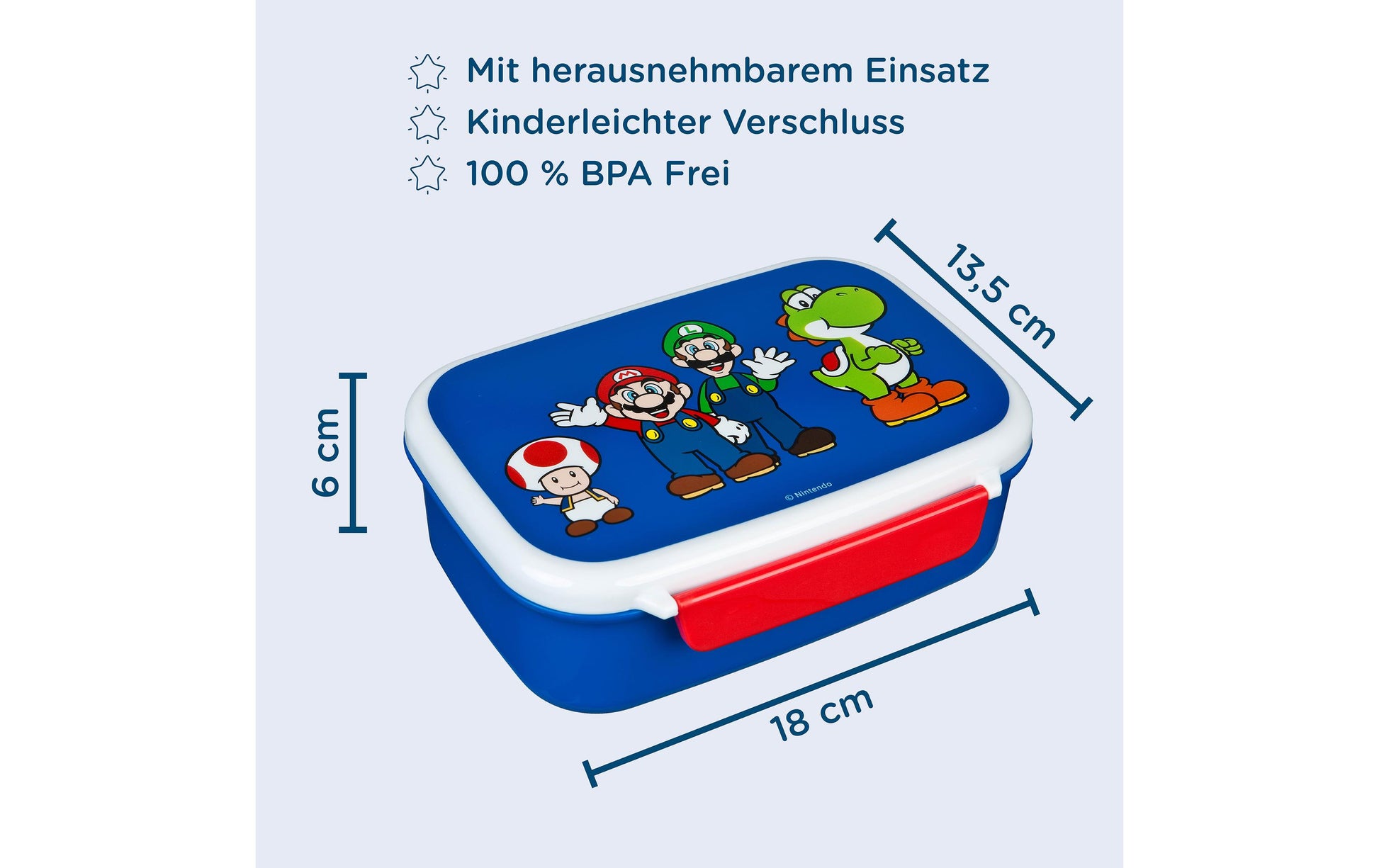 Scooli Super Mario – Lunchbox, 18 × 13,5 × 6 cm, mehrfarbig, BPA-frei