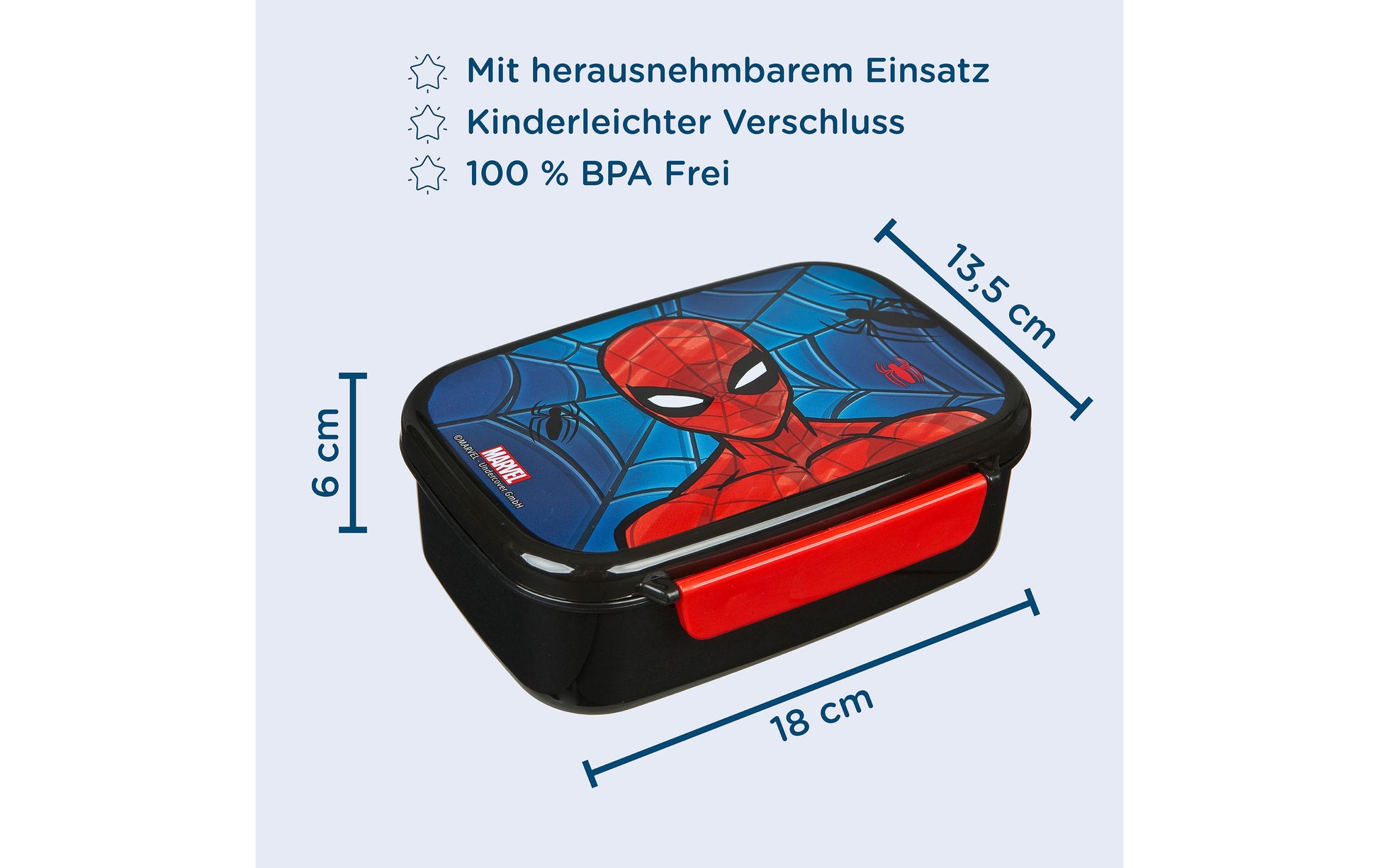 Scooli Spiderman – Lunchbox 800 ml, 18 × 13,5 × 6 cm, Kunststoff, Schwarz/Rot