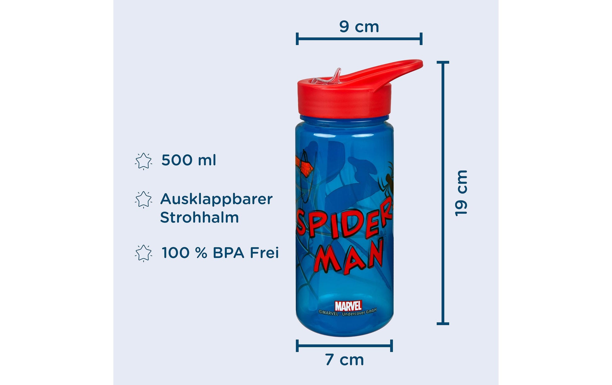 Scooli Kindertrinkflasche 500 ml – mit Strohhalm, Kunststoff, Spider-Man