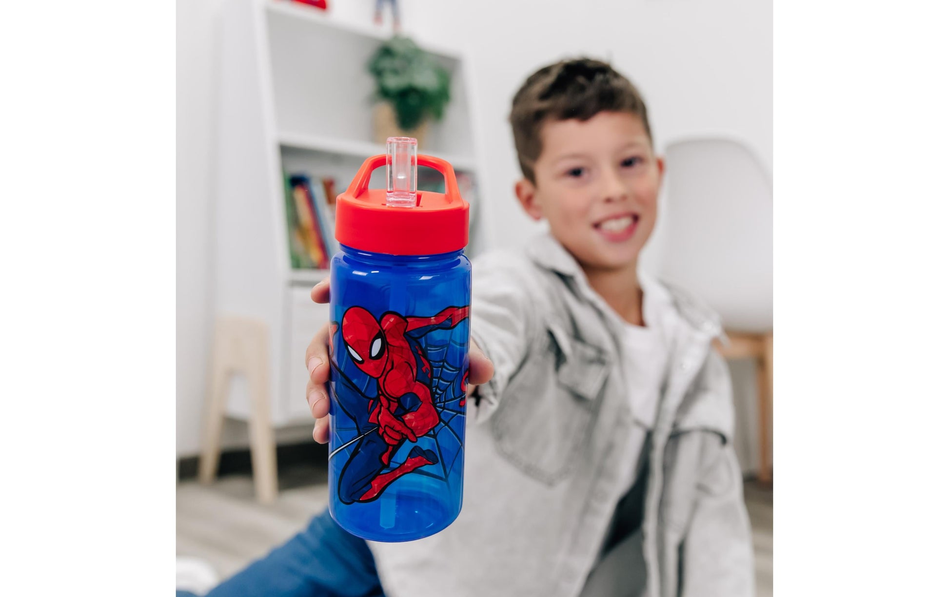 Scooli Kindertrinkflasche 500 ml – mit Strohhalm, Kunststoff, Spider-Man