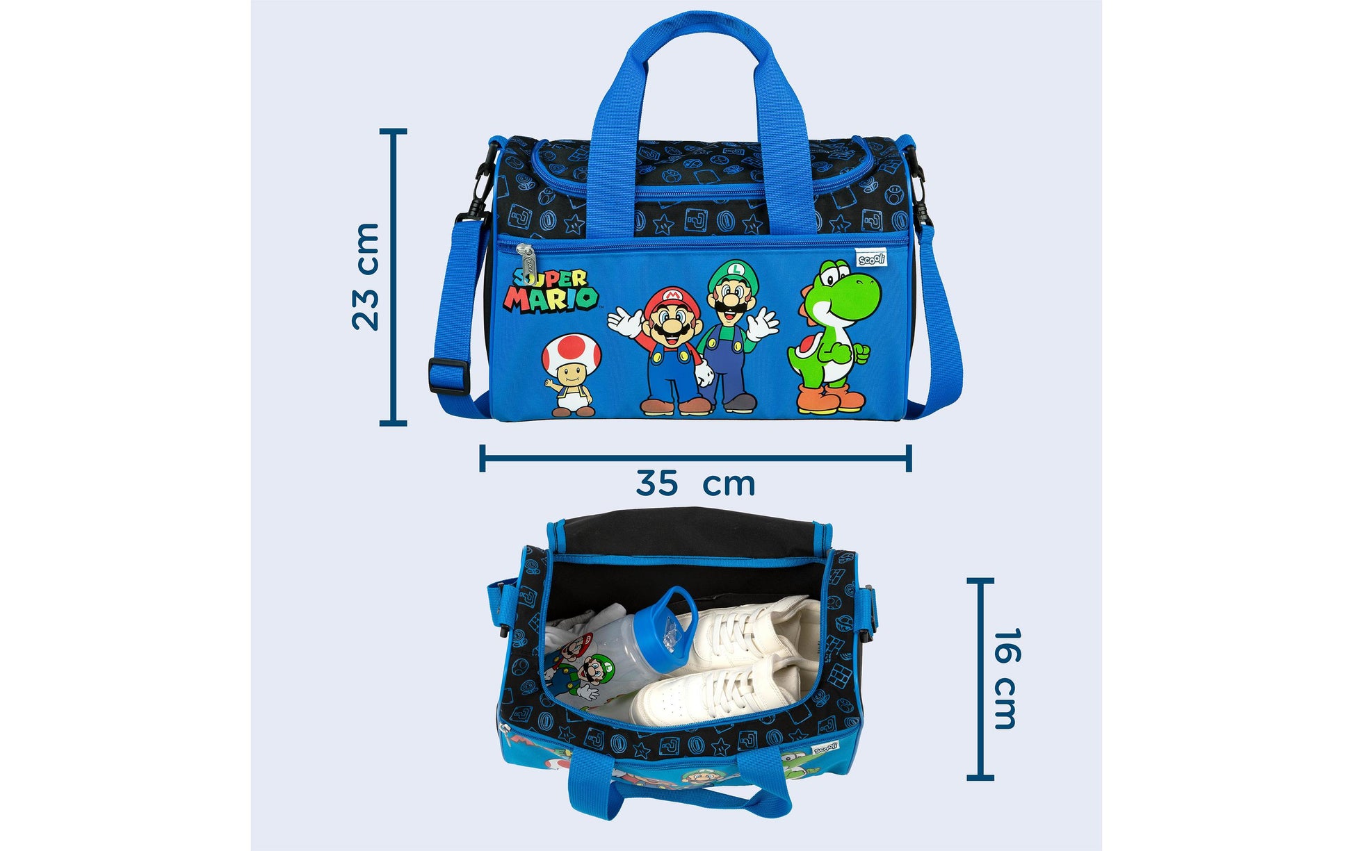 Scooli Sporttasche Super Mario – 8 l, Polyester, Schwarz, 33 × 22 × 10 cm