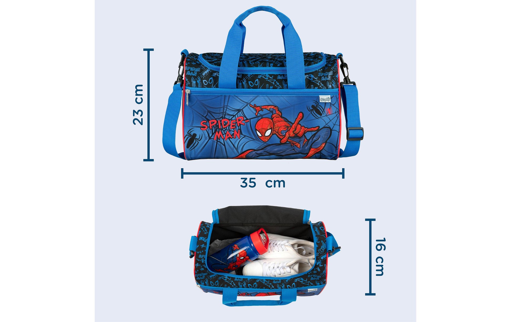 Scooli Sporttasche Spiderman – 8 l, Polyester, Schwarz, 33 × 22 × 16 cm