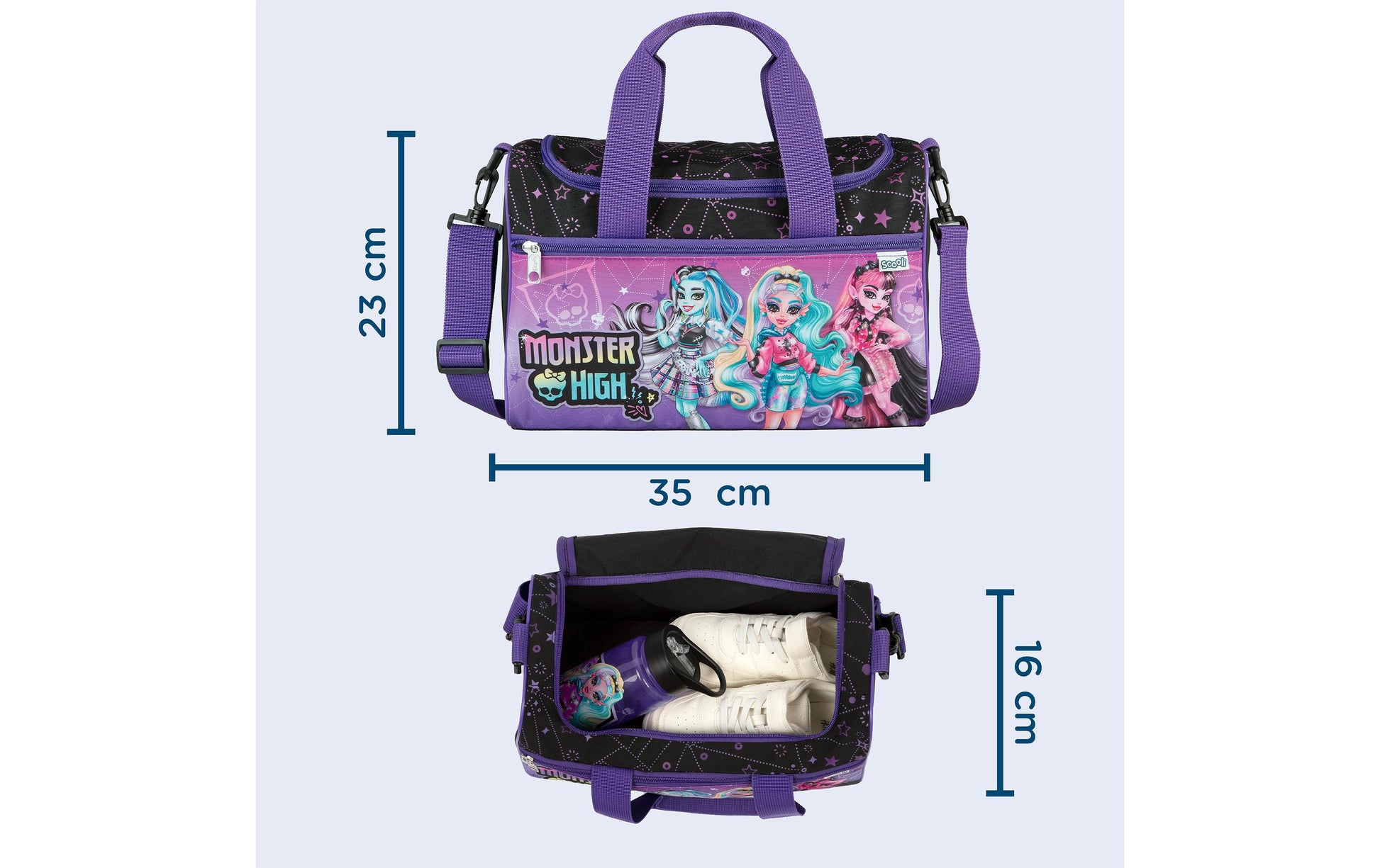 Scooli Sporttasche Monster – 8 l, Polyester, Violett, 33 × 22 × 16 cm