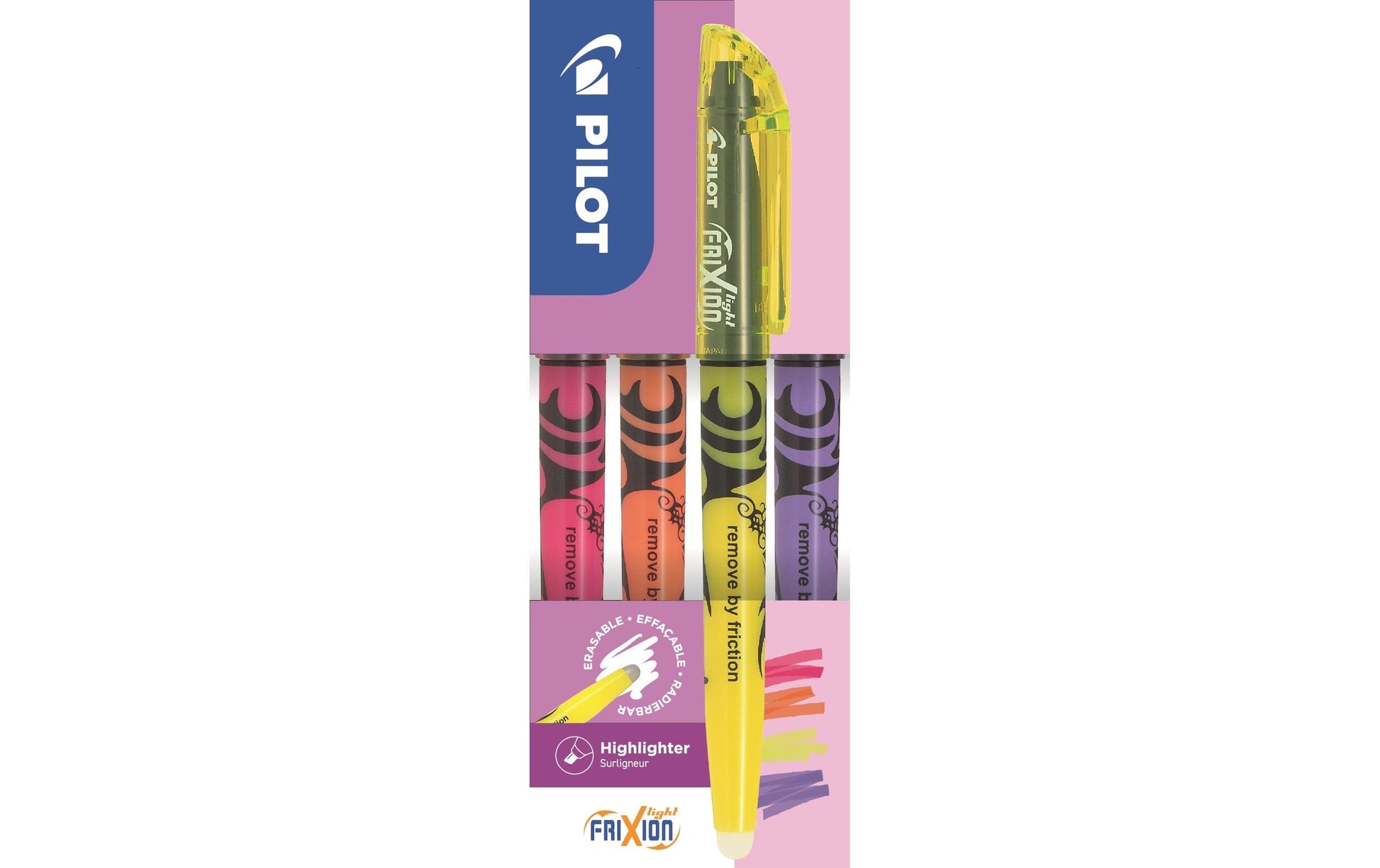 Pilot FriXion Light Textmarker Set 4 Farben – Keilspitze, 3,3 mm, radierbar