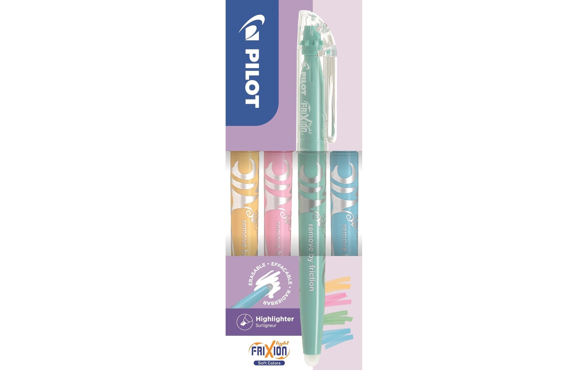 Pilot FriXion Light Textmarker Set 4 Farben Pastell – Keilspitze, 3,3 mm, radierbar