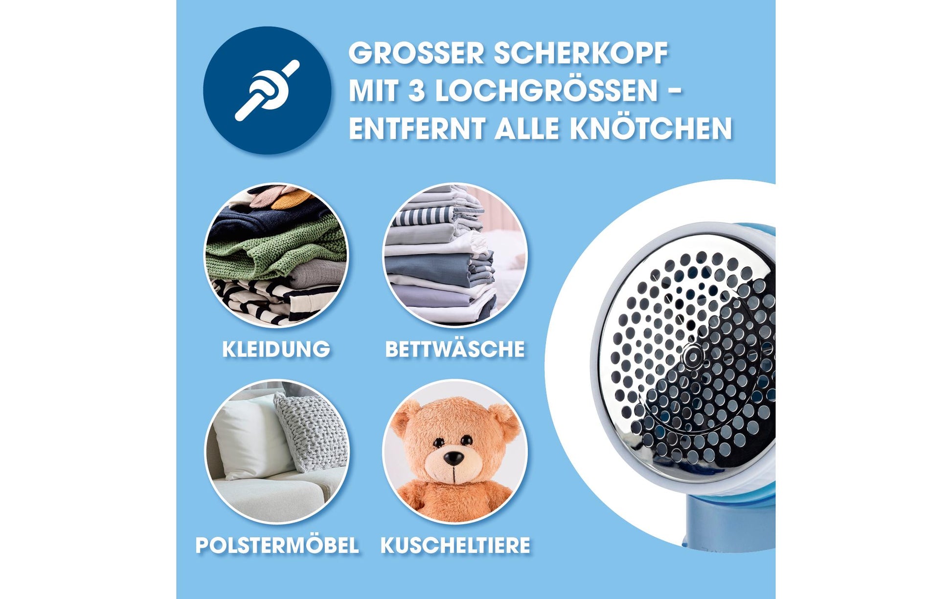 Cleanmaxx Fusselrasierer 3 V – Kunststoff, Weiss, 7,0 × 14,0 × 8,8 cm