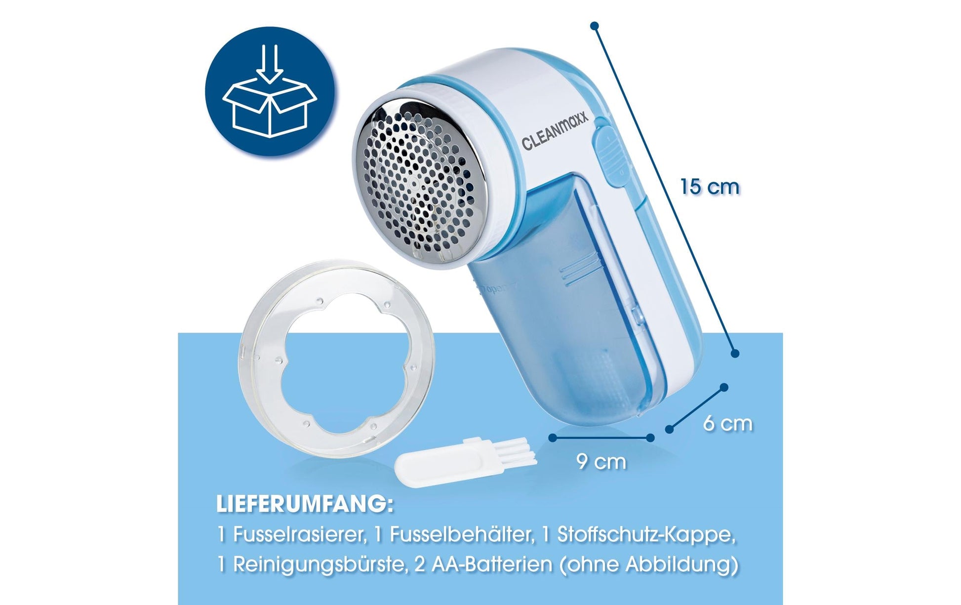 Cleanmaxx Fusselrasierer 3 V – Kunststoff, Weiss, 7,0 × 14,0 × 8,8 cm