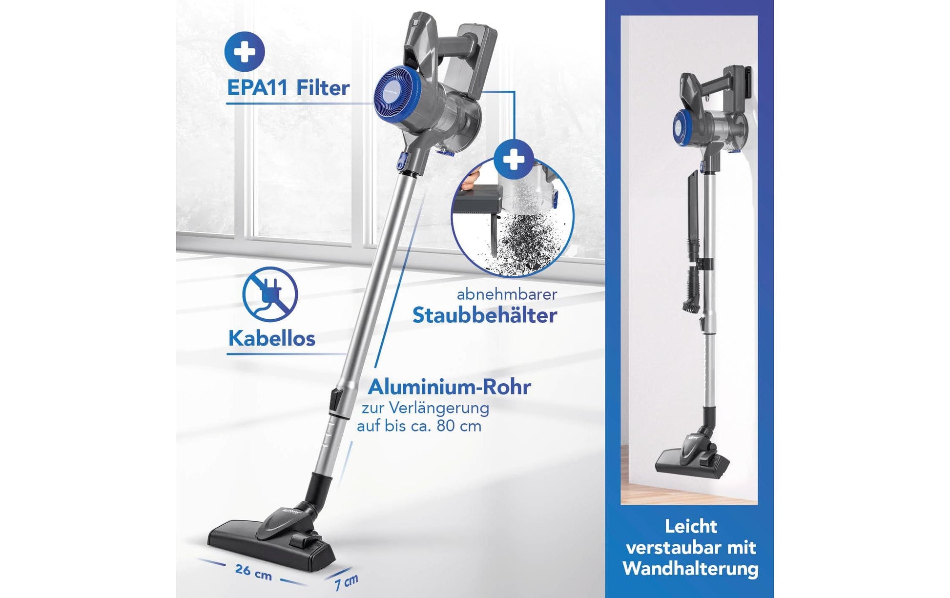 CLEANmaxx Staubsauger – 0,3 l, Akkubetrieben, 2 Stufen, 22 V