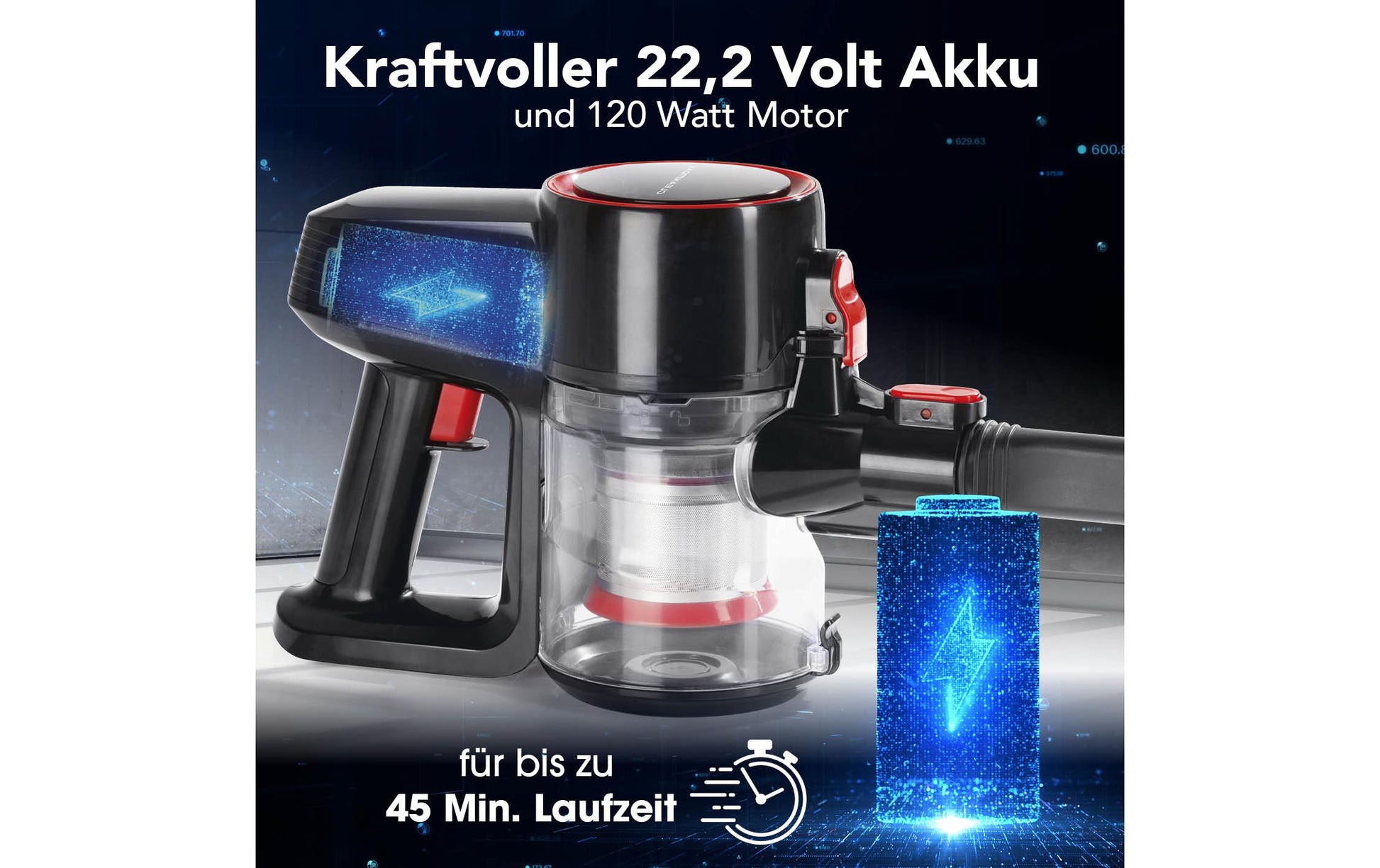 CLEANmaxx Akkustaubsauger – 0,8 l, Akkubetrieb, 2 Stufen, 22 V
