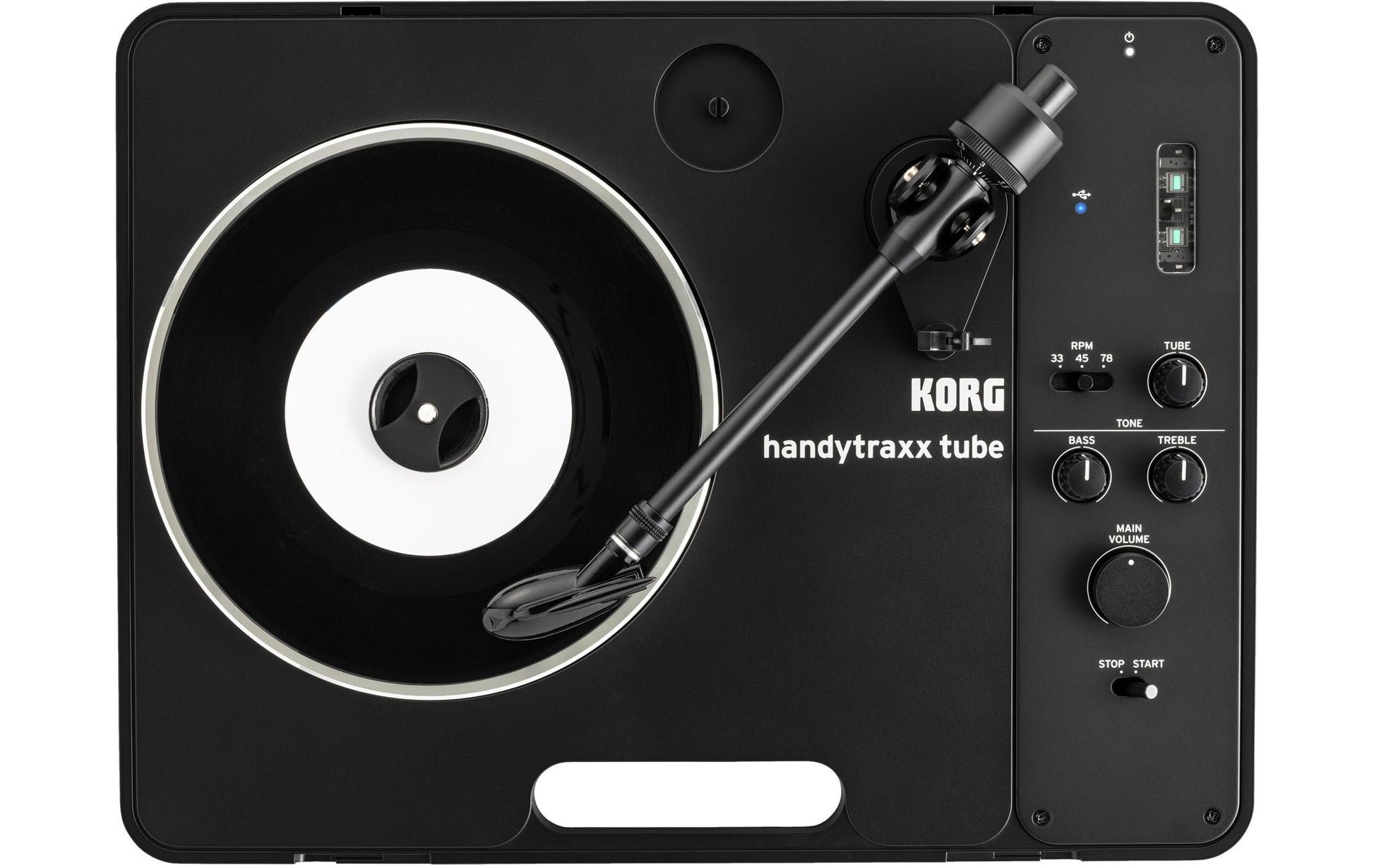 Korg handytraxx tube J – Plattenspieler – Portabel – mit Lautsprecher, Phono-Preamp – Schwarz
