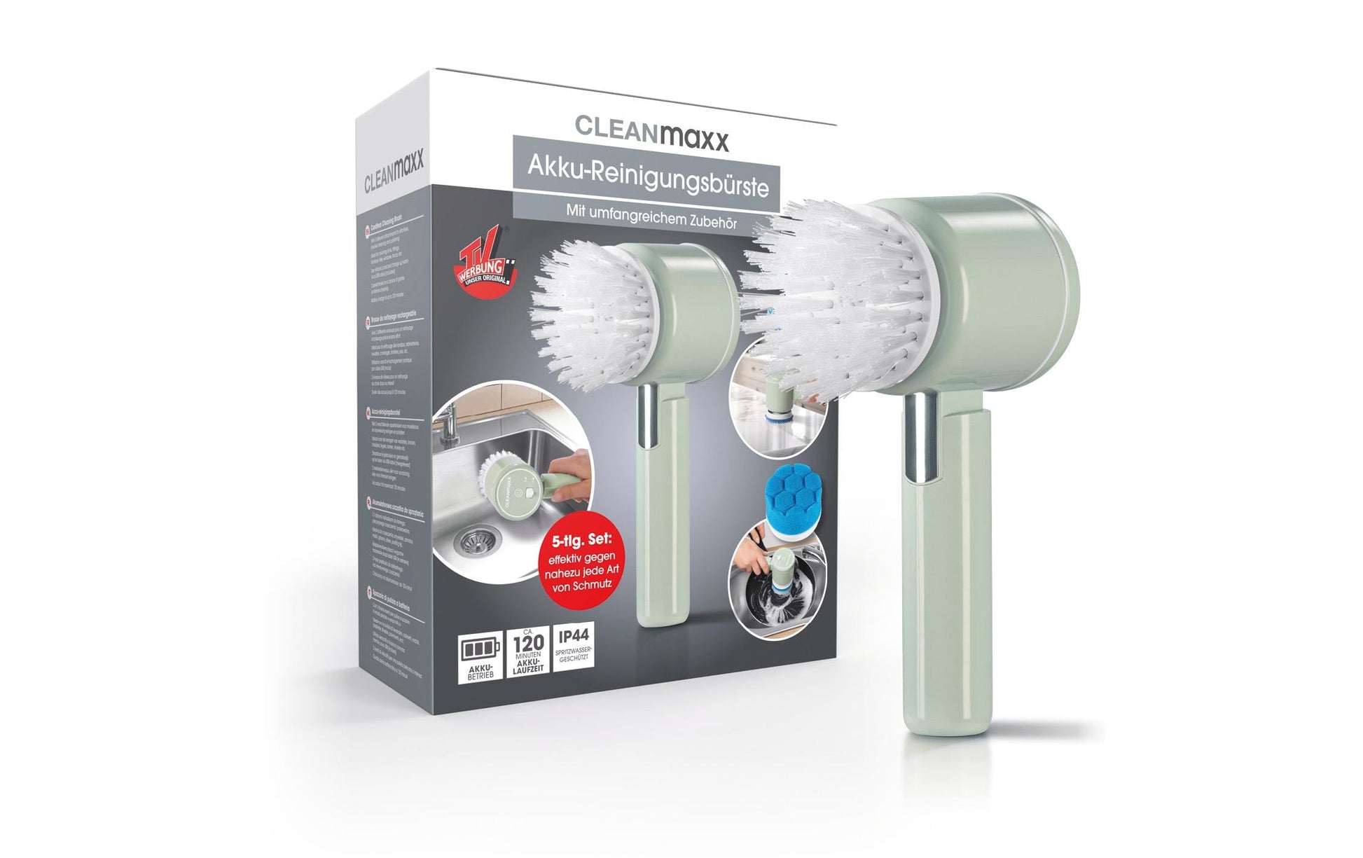 Easymaxx CLEANmaxx Akku-Reinigungsbürste – Kunststoff, Hellgrün, 4-teilig