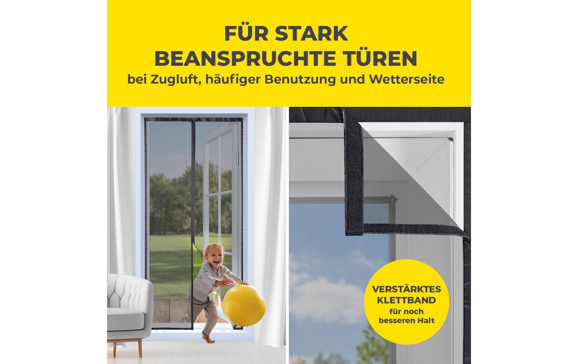 EASYmaxx Strong Click Fliegengitter Tür – 100 × 210 cm – Schwarz – Klettverschluss – für Türen