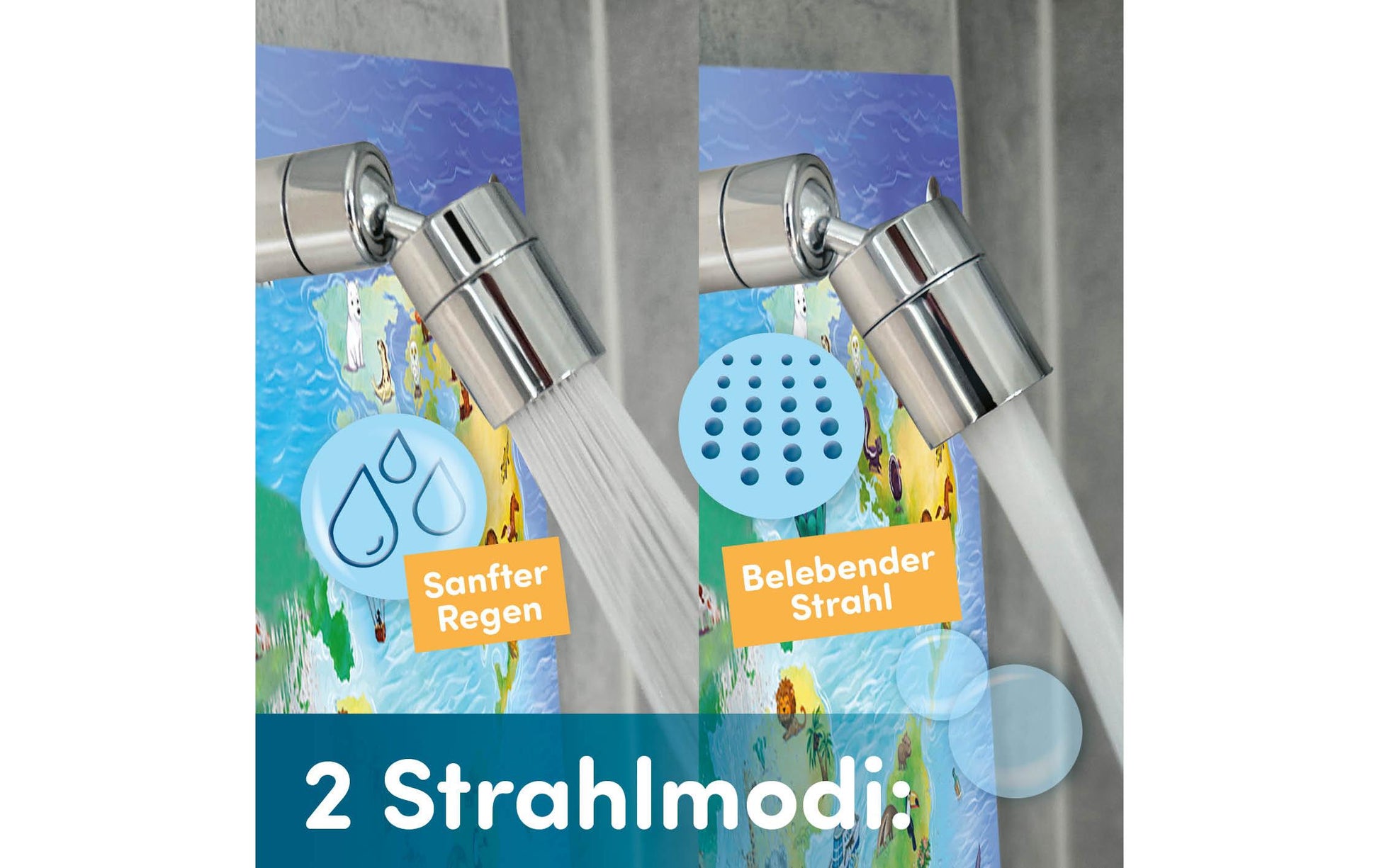 Fredis kinderdusche Fredis Duschschwamm Welt – 40×30 cm, ohne Bohren oder Schrauben, Eukalyptusgrün