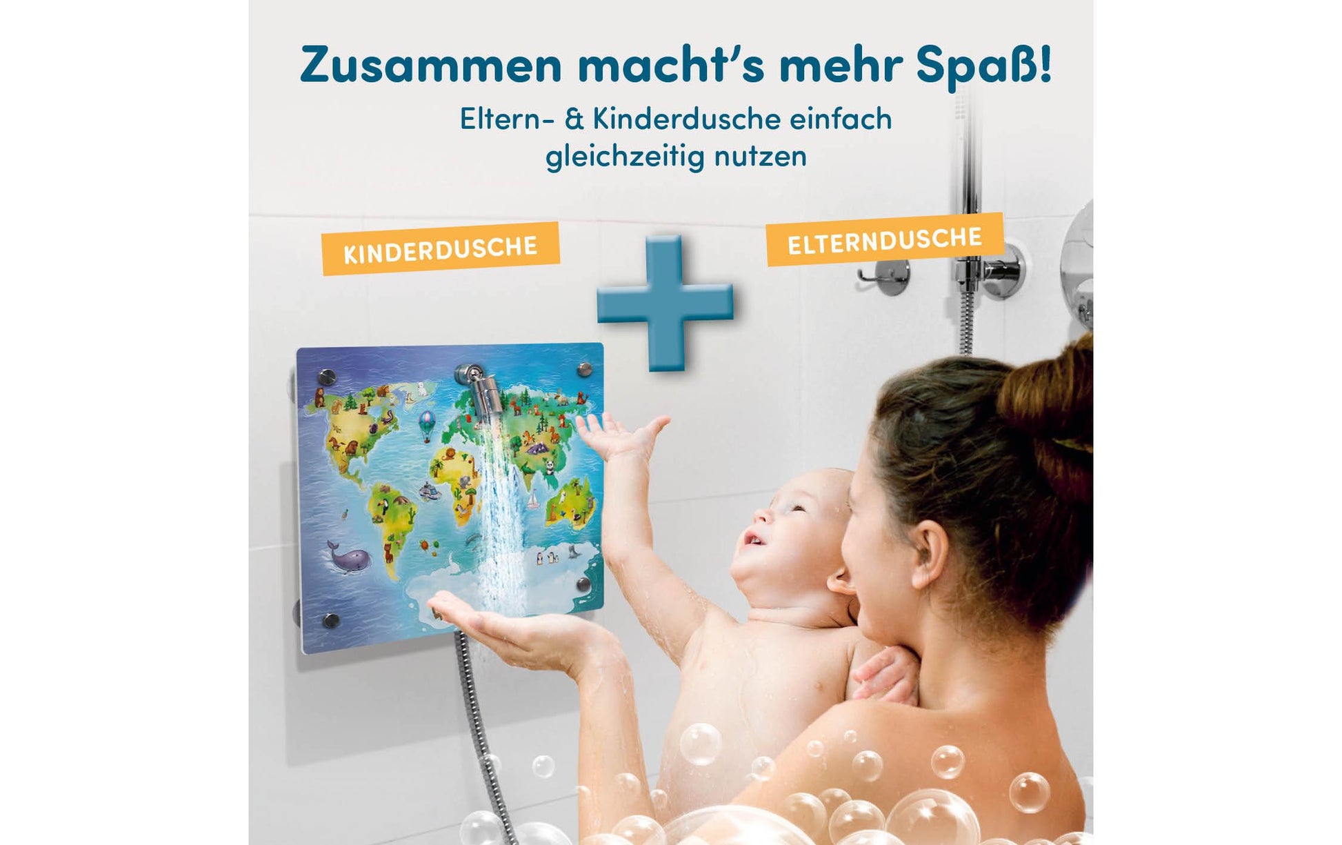 Fredis kinderdusche Fredis Duschschwamm Welt – 40×30 cm, ohne Bohren oder Schrauben, Eukalyptusgrün