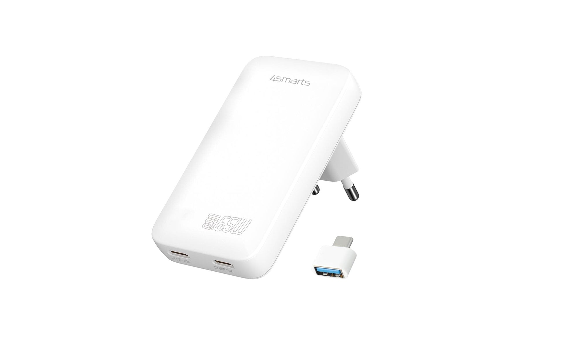 4smarts FlatPlug Slim Dual Ladegerät – 65 W, 2× USB-C, GaN – für Nintendo Switch, Laptop, Smartphone