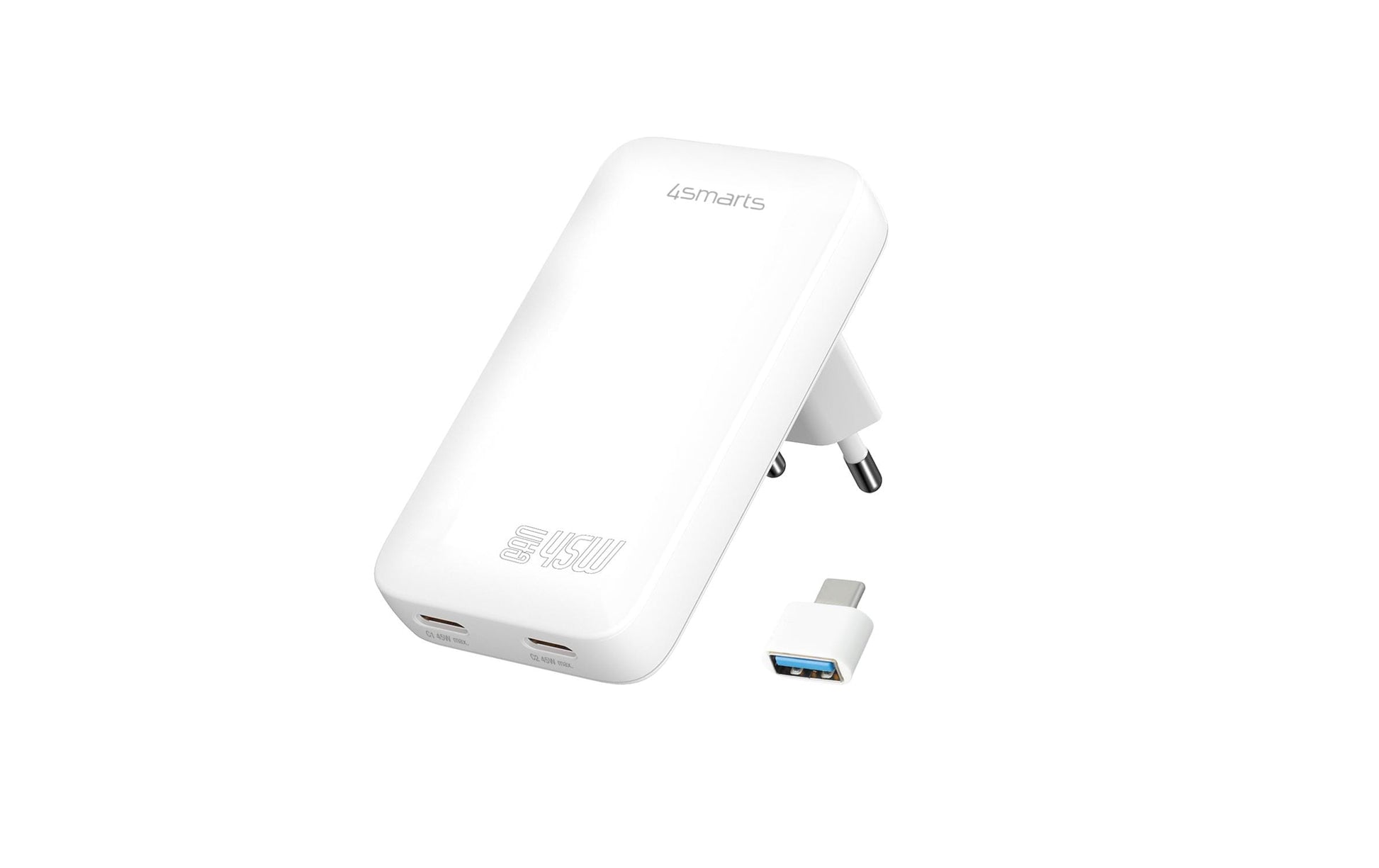 4smarts FlatPlug Slim Dual USB-Ladegerät 45 W – USB-C×2 – GaN – für Nintendo Switch, Laptop und mehr