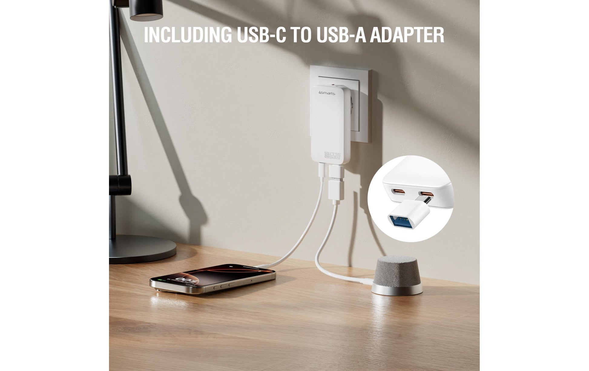 4smarts FlatPlug Slim Dual Ladegerät – 65 W, 2× USB-C, GaN – für Nintendo Switch, Laptop, Smartphone